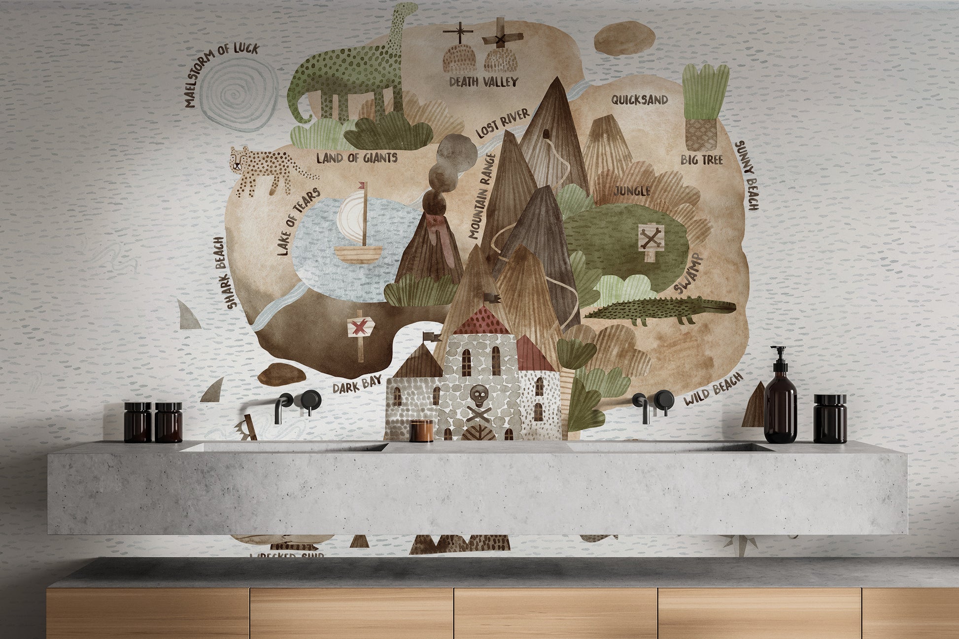 Room mural featuring a Skull Island treasure hunt theme