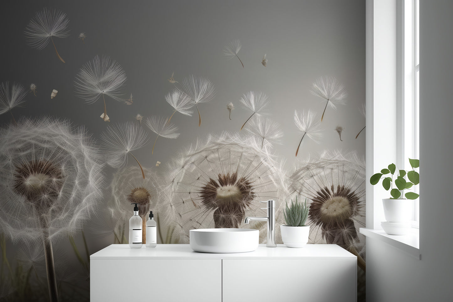 Floating seeds tranquil wall mural for serene room decor