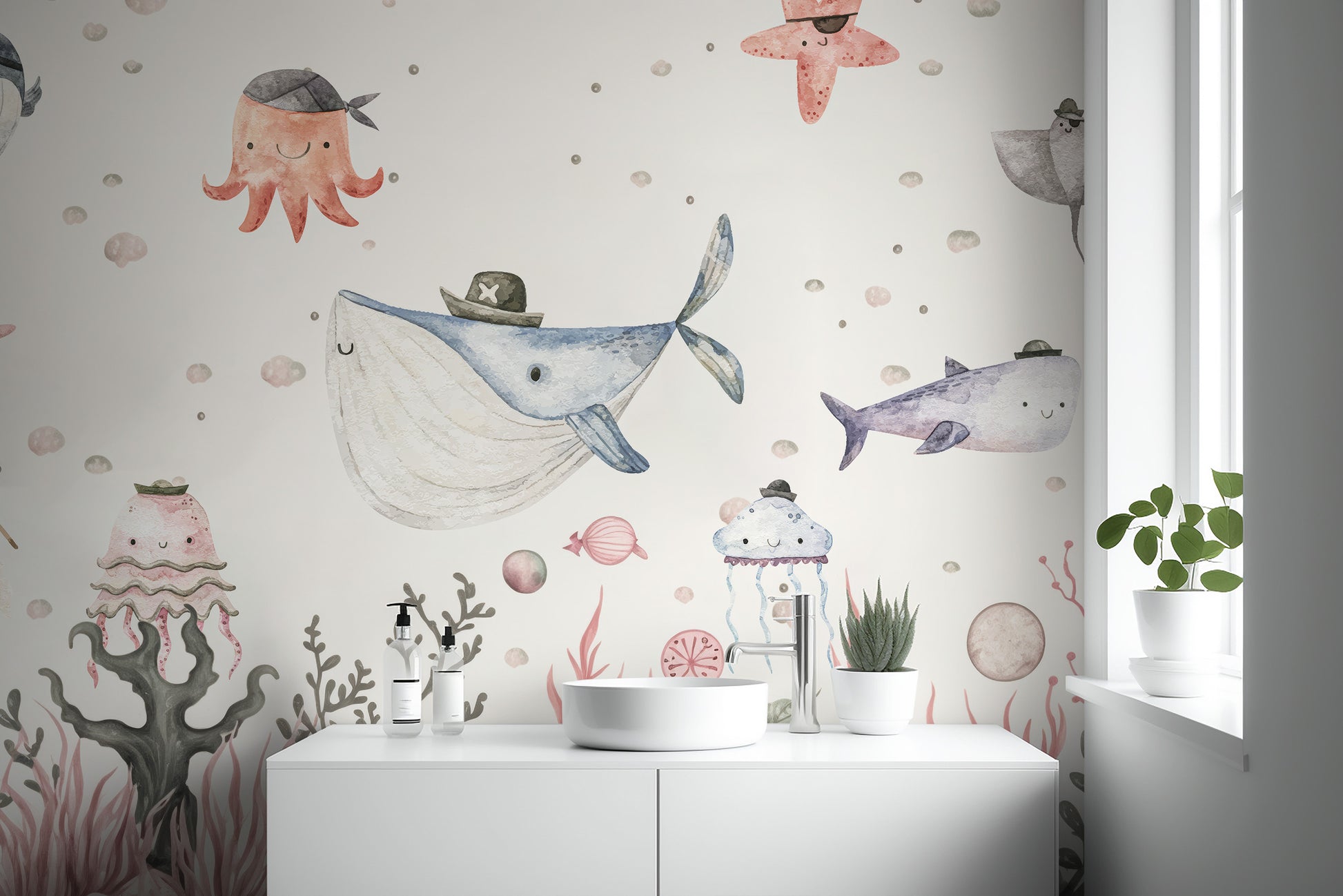 Friendly pirates wallpaper mural for playful room decor