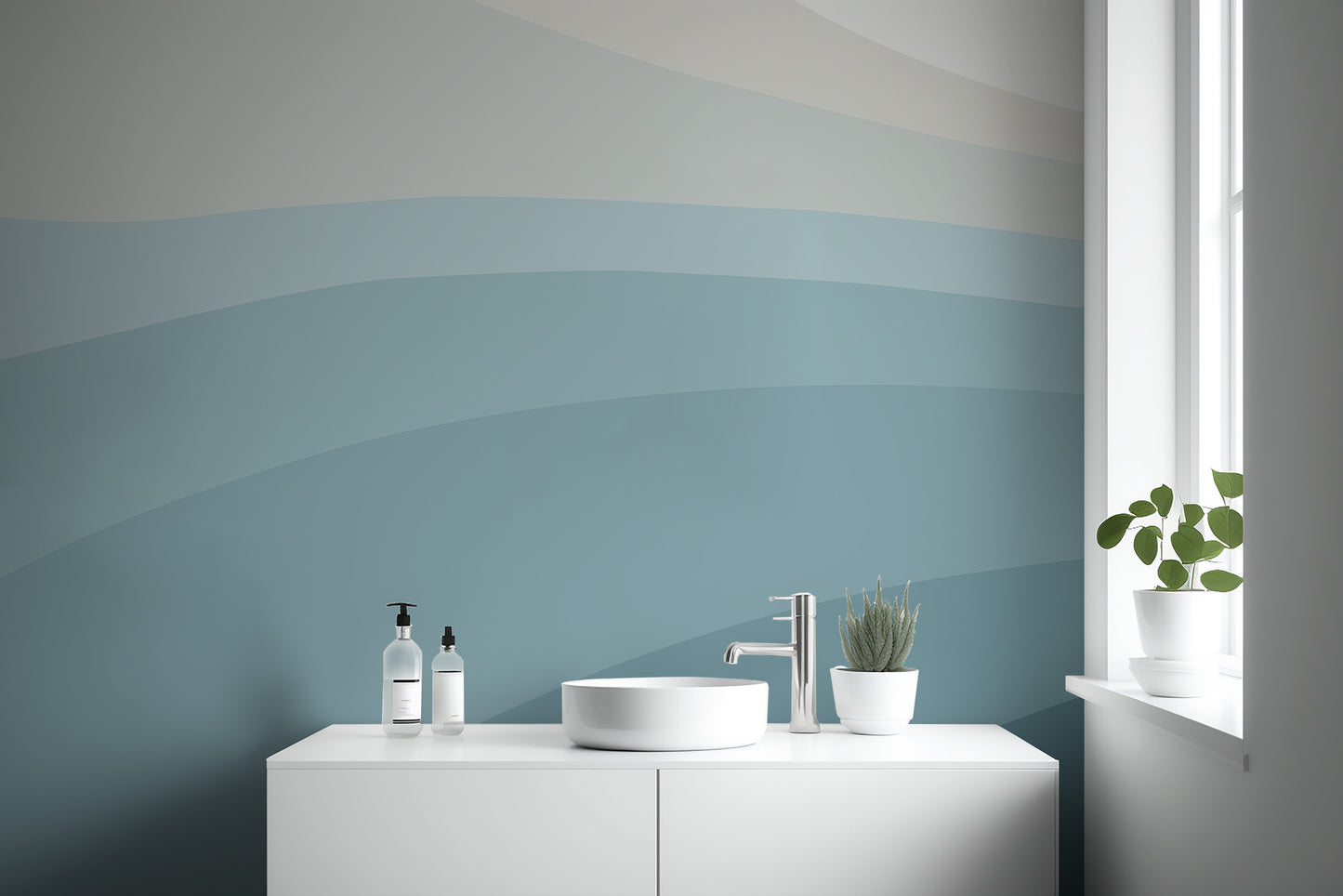 Elegant abstract blue mural for a calming, minimalist vibe