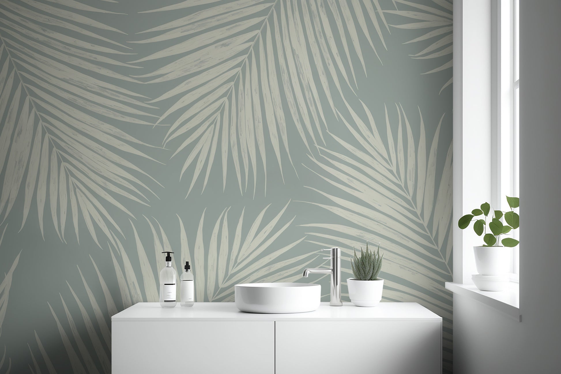 Peel and stick tropical palm leaf mural wallpaper