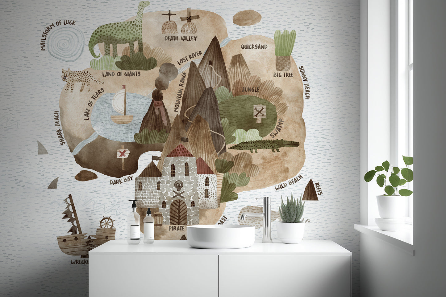 Skull Island treasure mural for fun and adventurous rooms