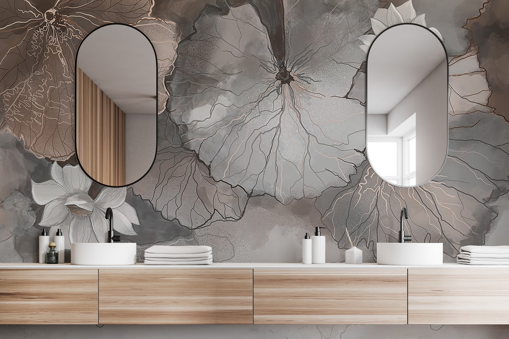 Misty lotus leaves mural for creating a zen-inspired space