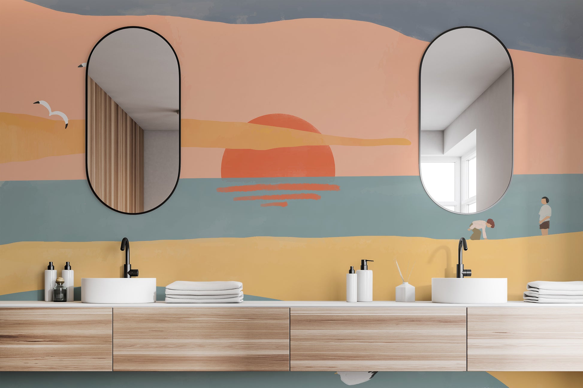 Peel and stick sunset beach wallpaper for walls