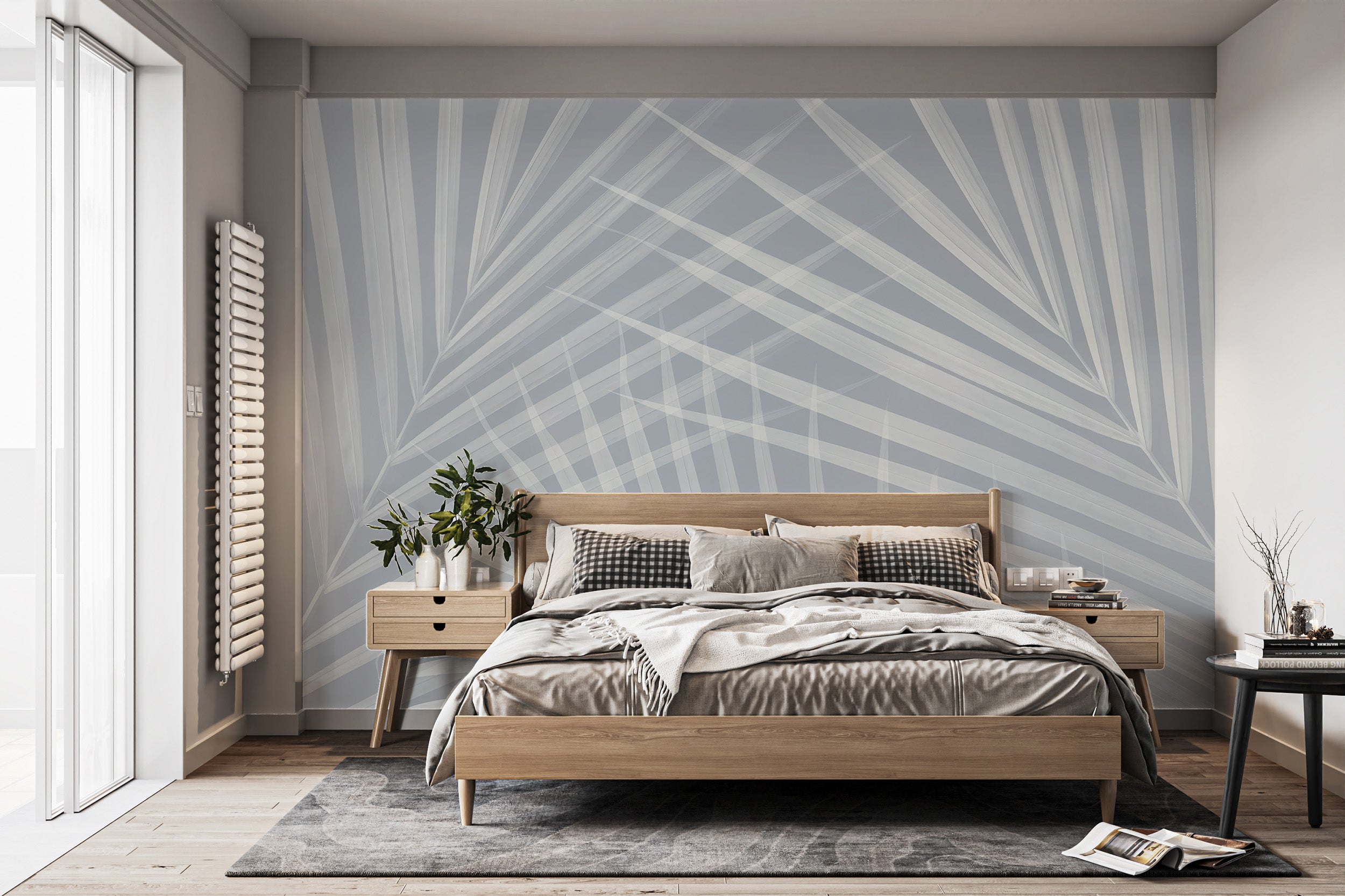 Tropical paradise light blue mural for serene decor