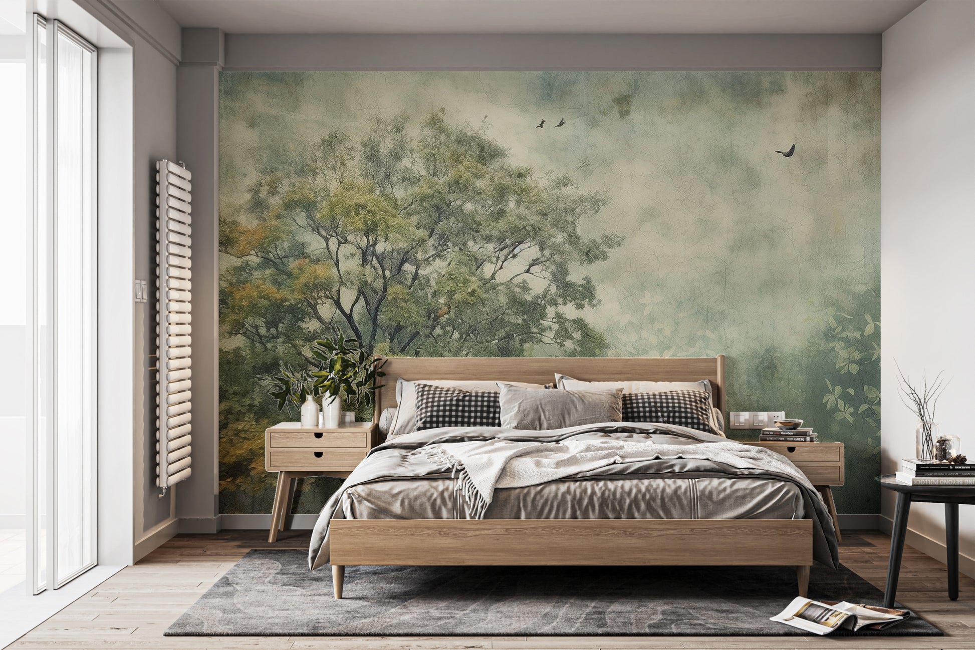 Elegant misty forest wallpaper mural for any space