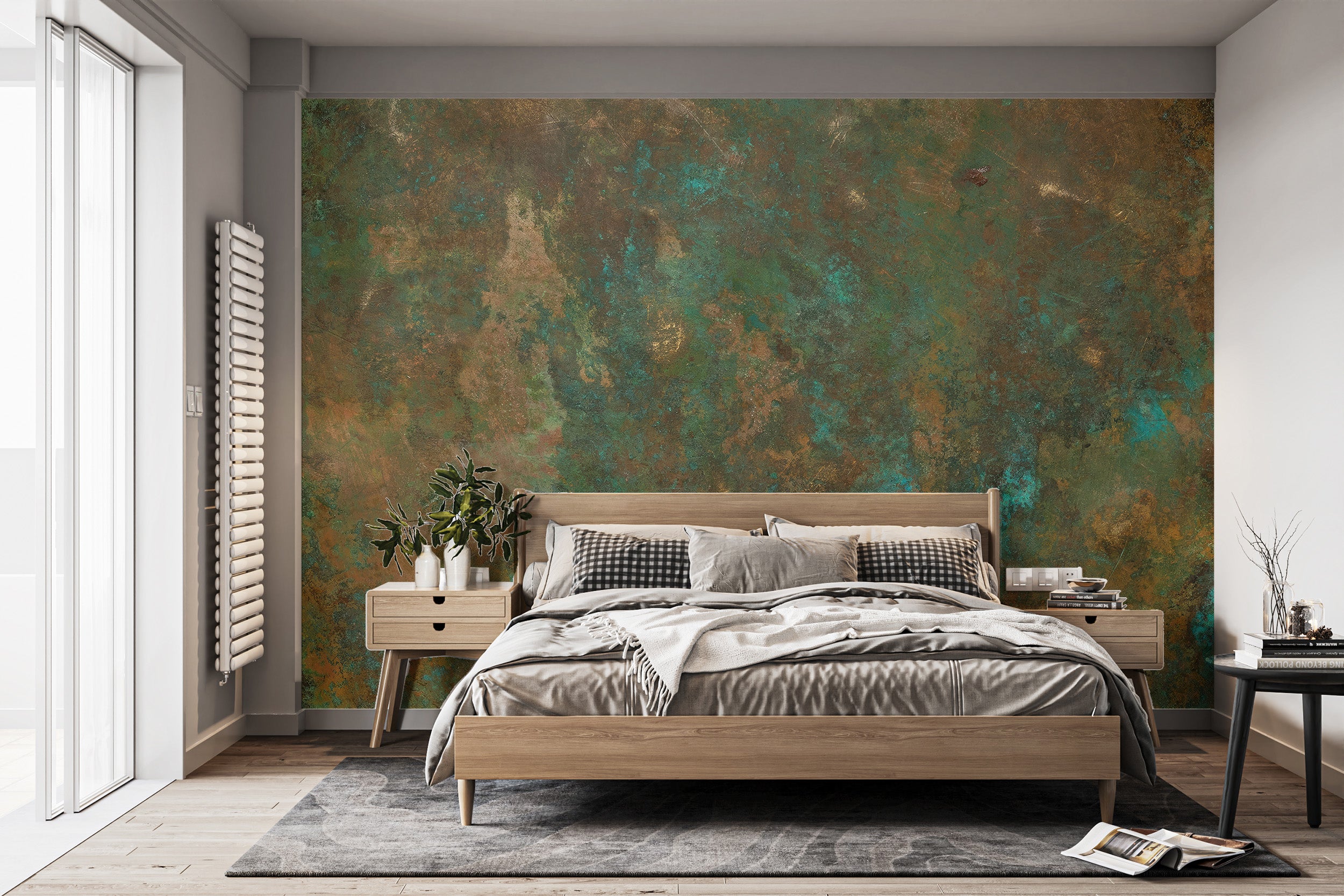 Elegant rustic green copper wallpaper for modern interiors