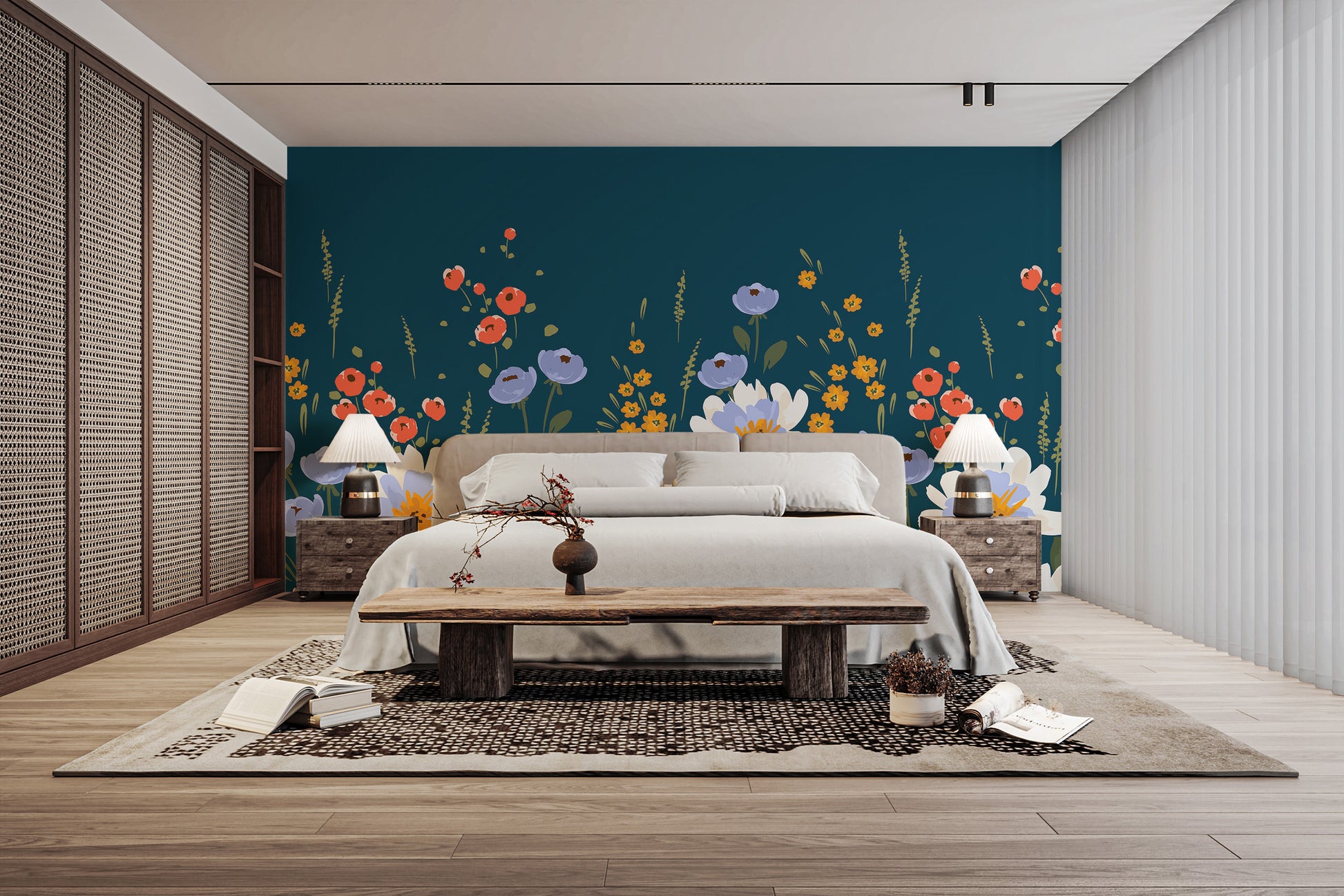 Elegant midnight blossoms mural wallpaper for any room