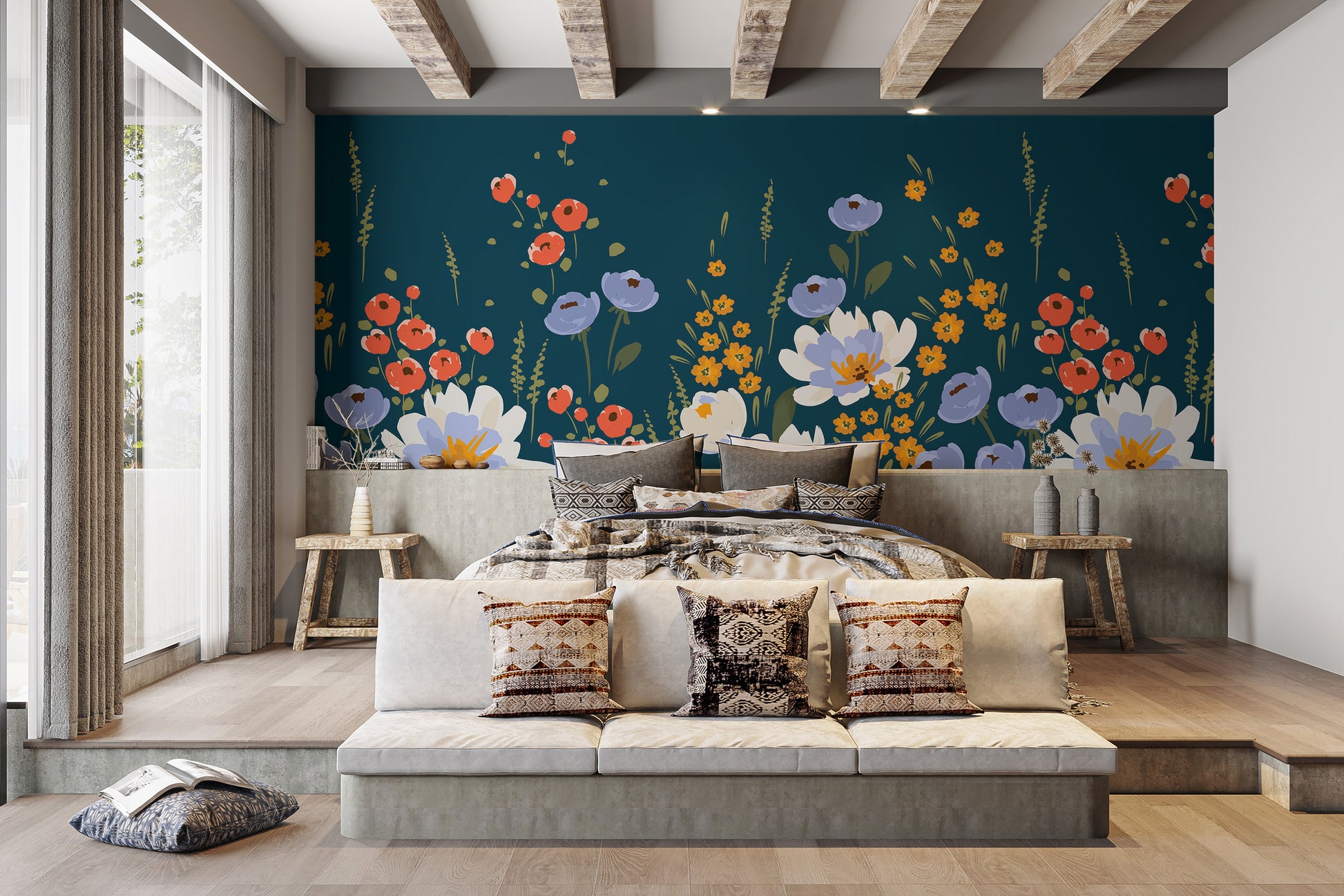 Midnight blossoms peel-off mural for modern interiors