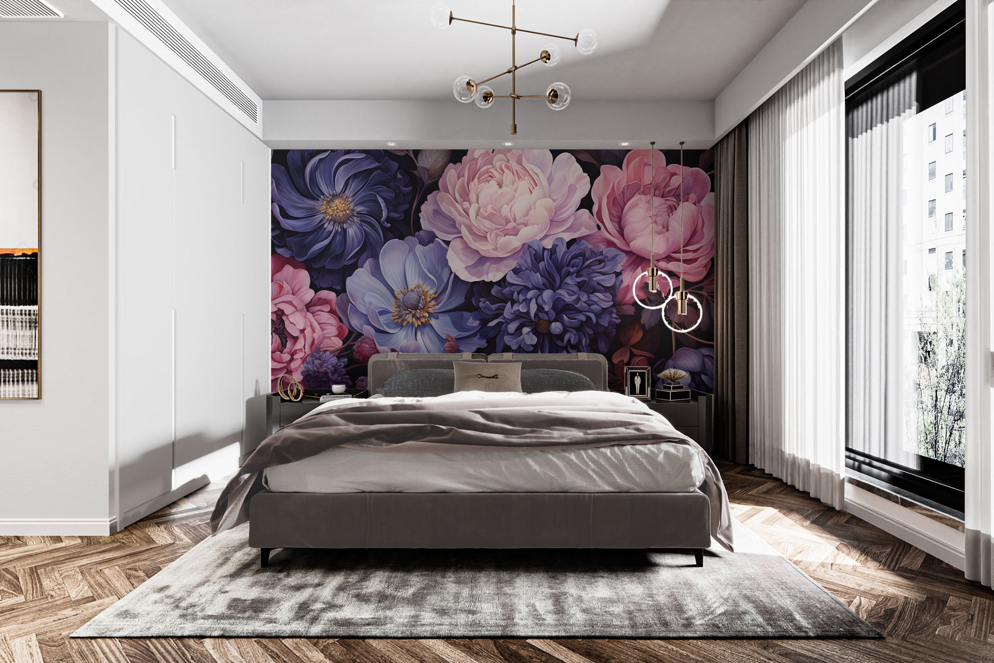 Blossoming flowers wallpaper mural for modern home decor