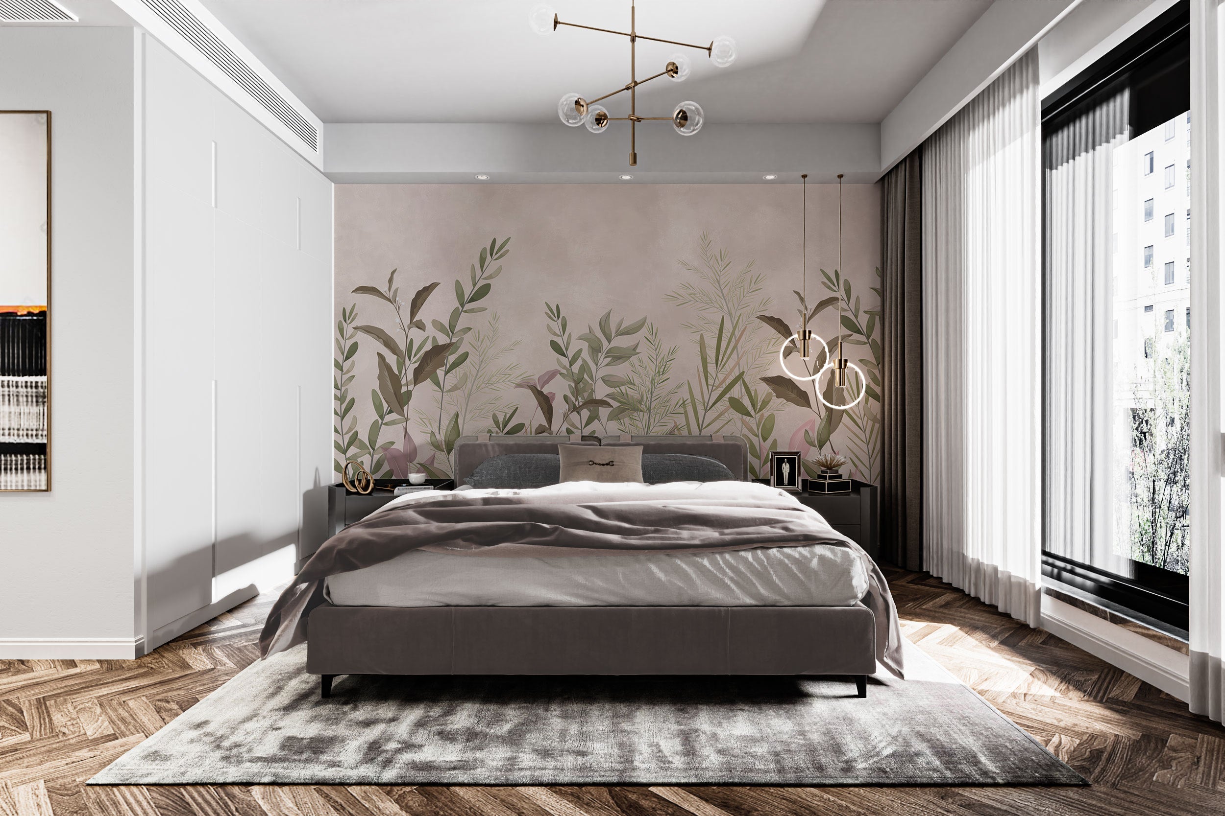 Nature-inspired botanic mural wallpaper for interiors