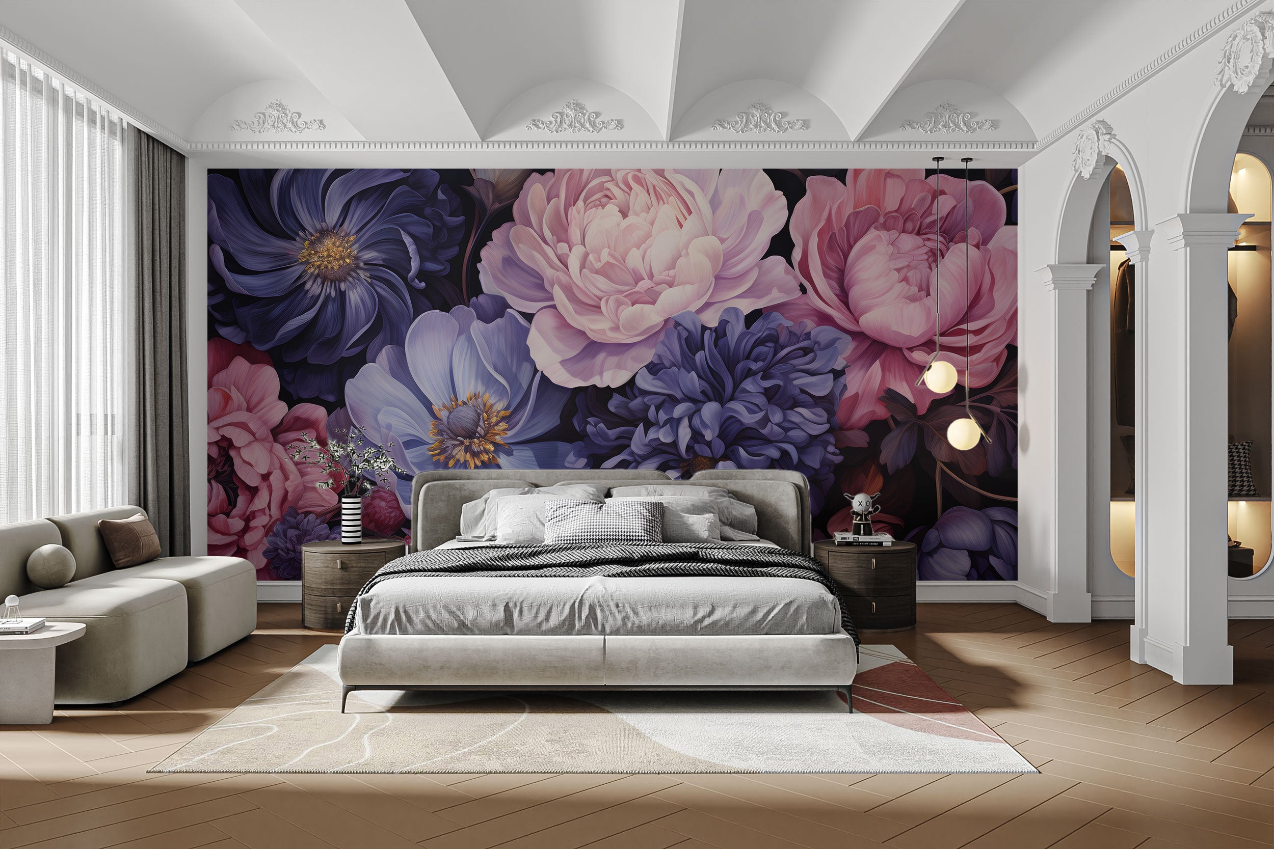 Decorative wall mural with a blossoming beauty theme