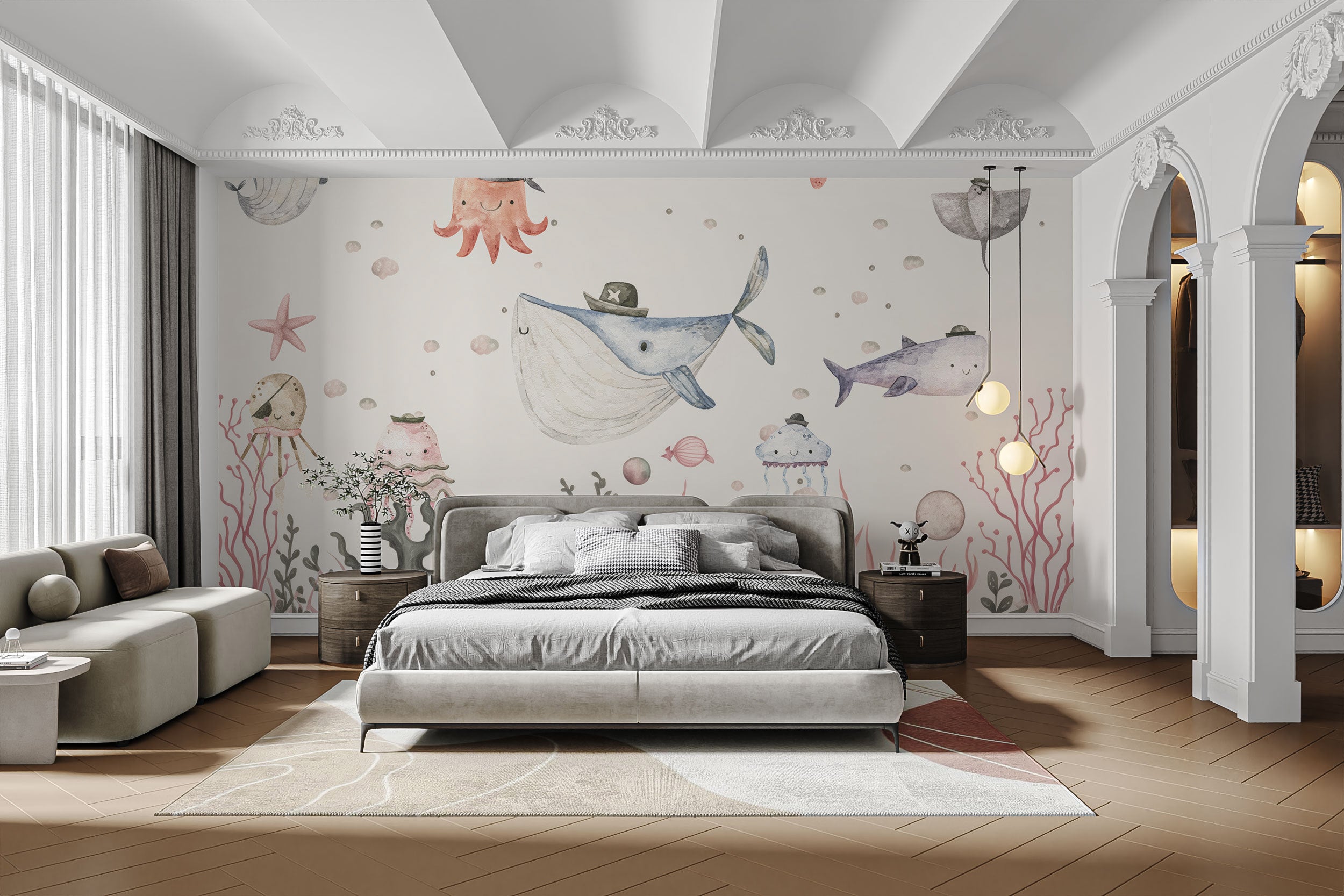 Colorful friendly pirates mural for a fun and lively room