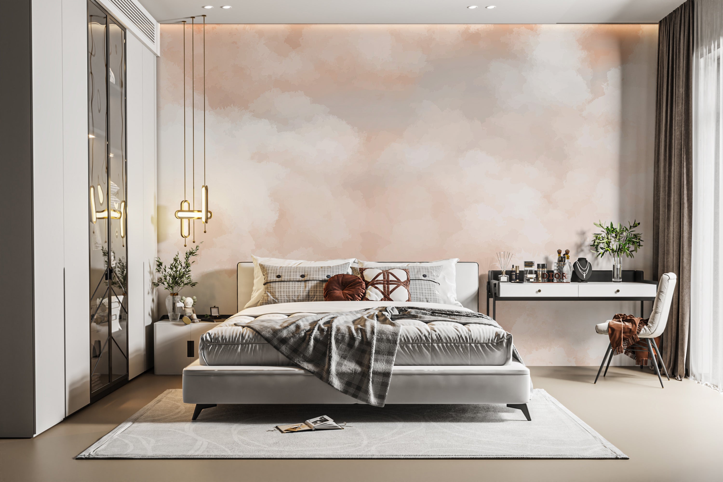 Room wallpaper featuring a soft peach sunrise scene