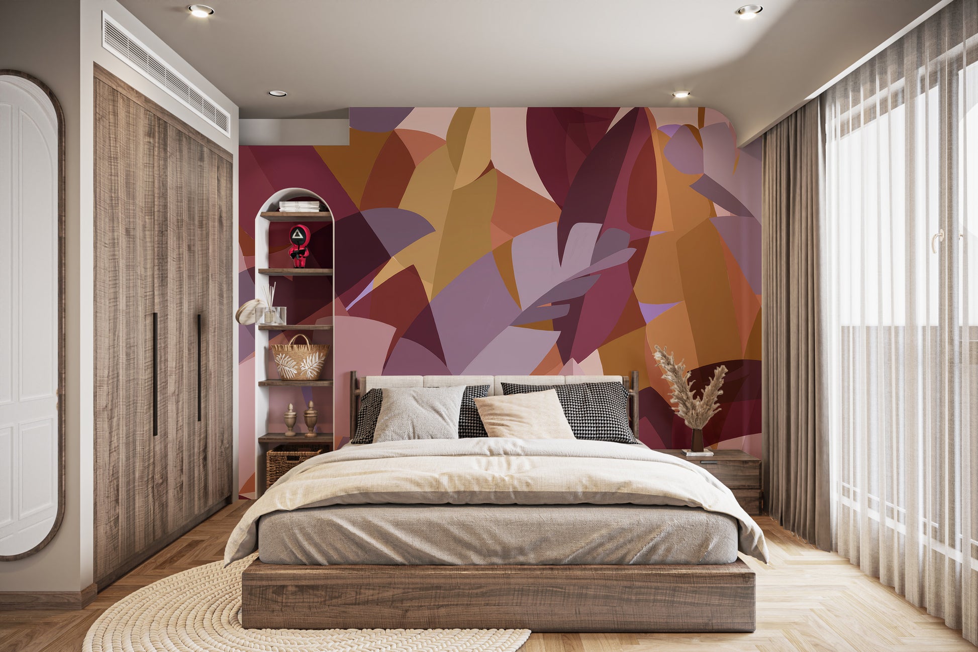 Colorful abstract leaves mural for lively and creative walls