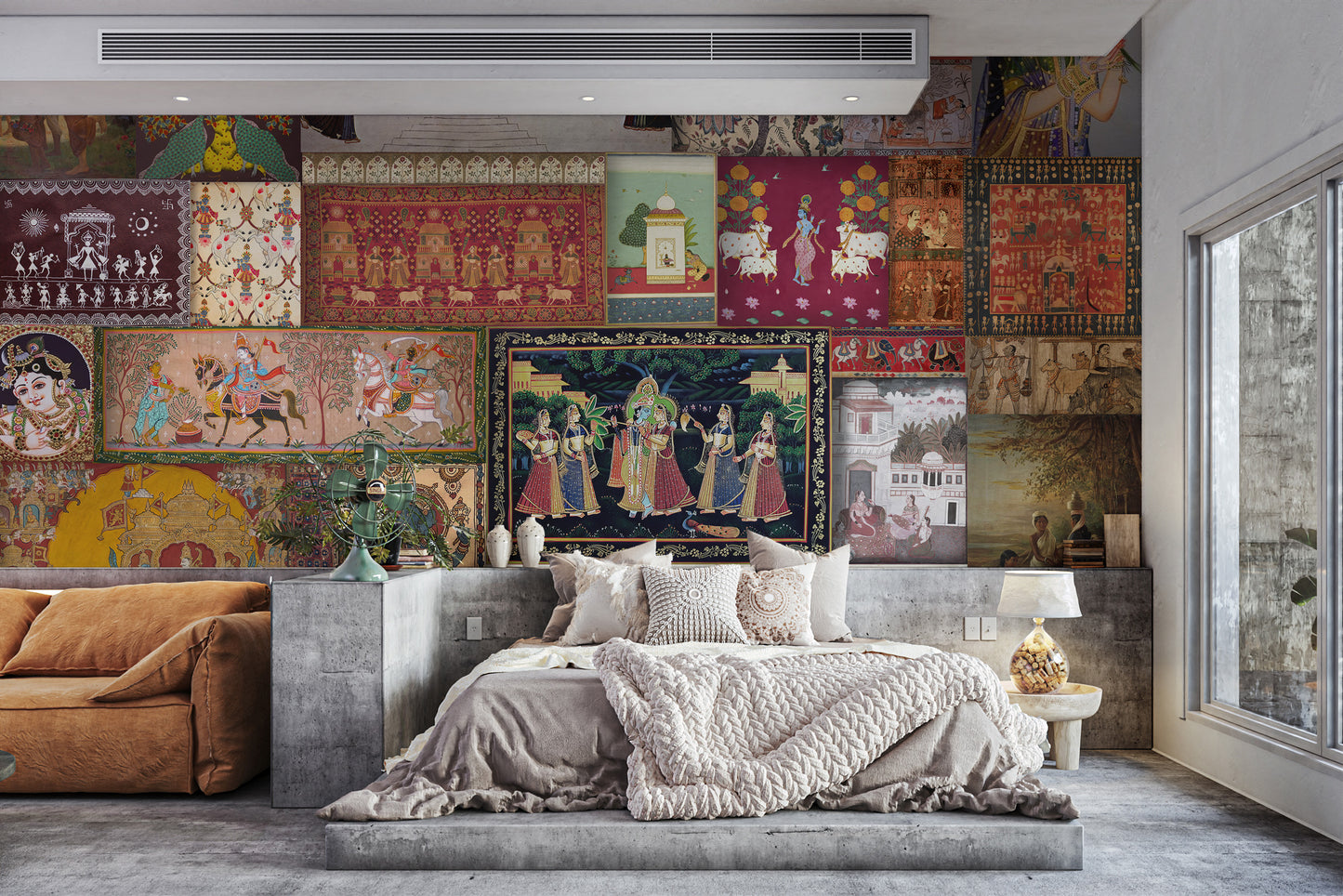 Room wallpaper featuring Indian traditional art motifs