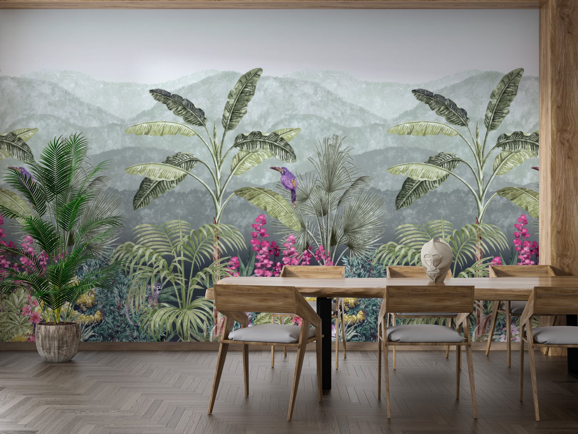 Botanical Garden Birds Wallpaper Mural with lively birdlife