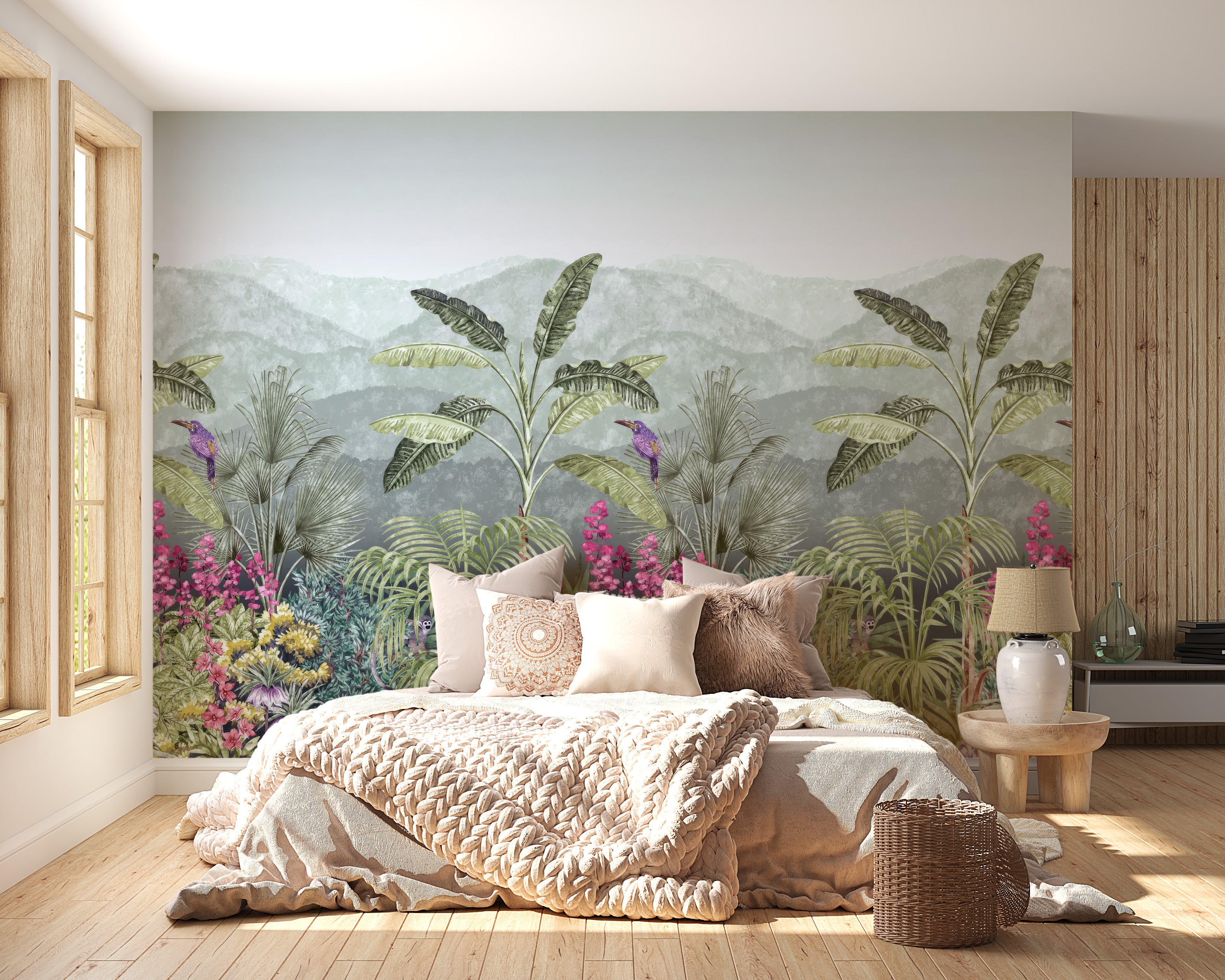 Botanical Garden Birds Wallpaper Mural for a vibrant garden scene