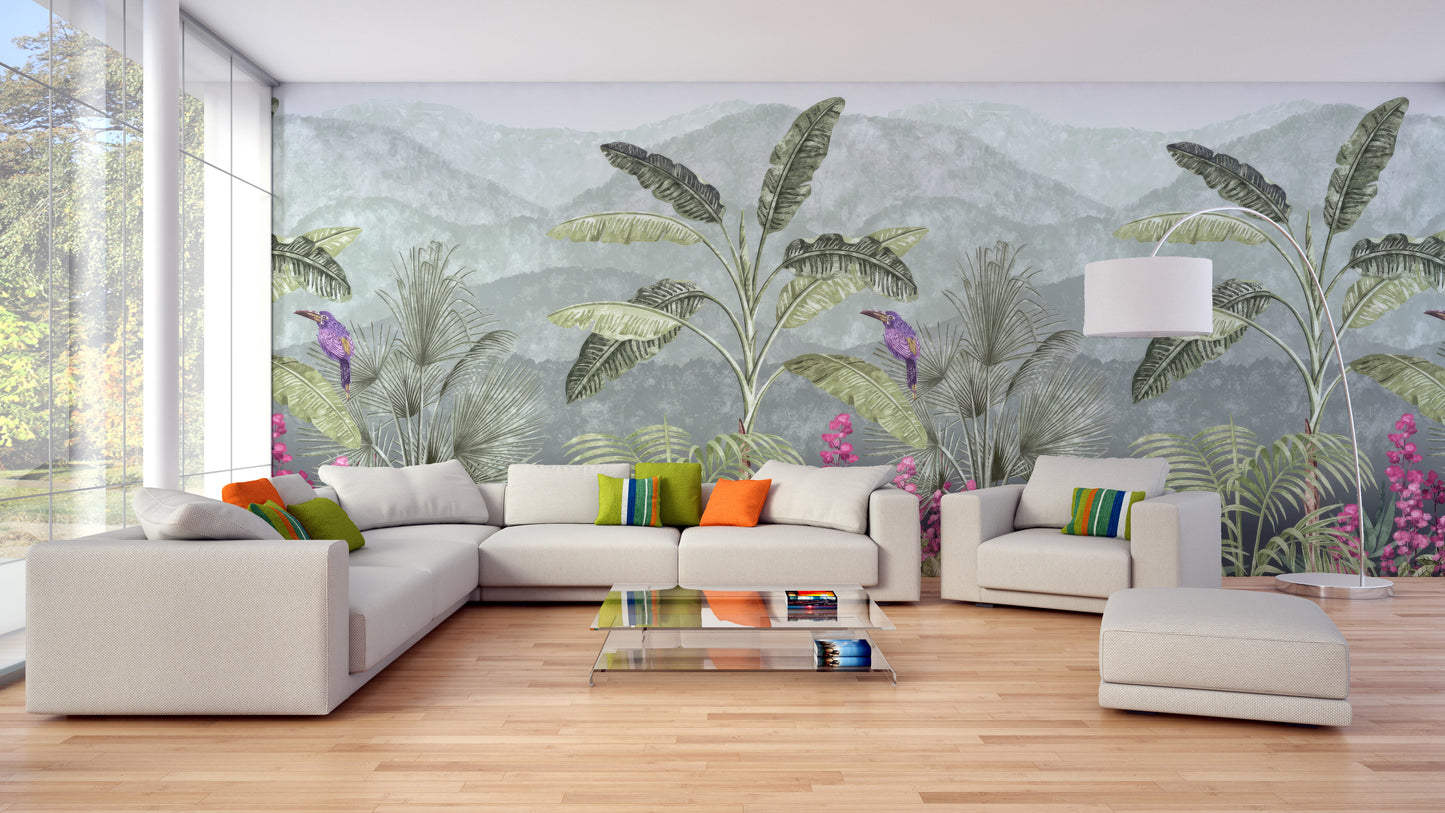 Botanical Garden Birds Wallpaper Mural for a fresh, green touch