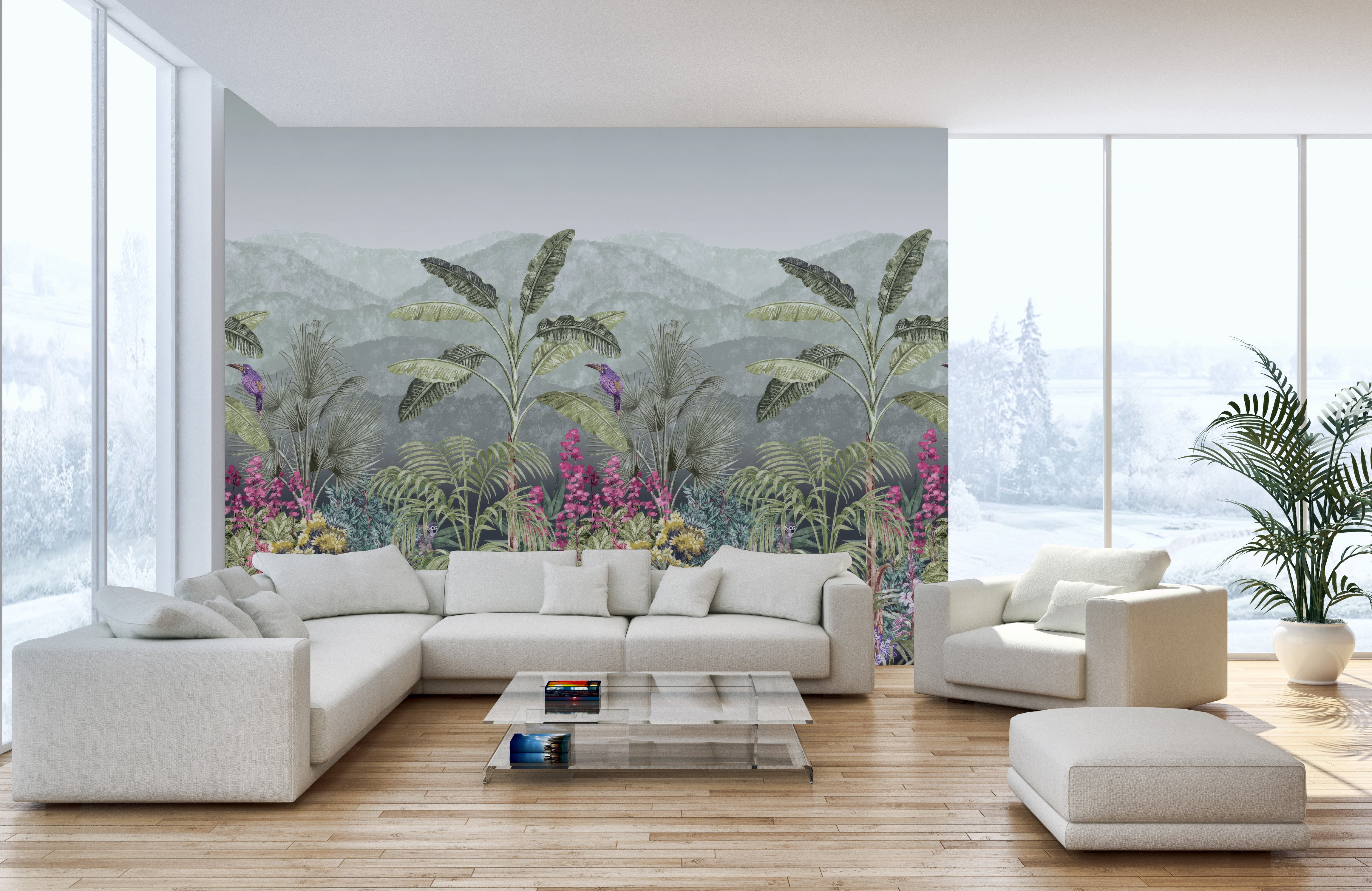 Botanical Garden Birds Wallpaper Mural with beautiful bird designs