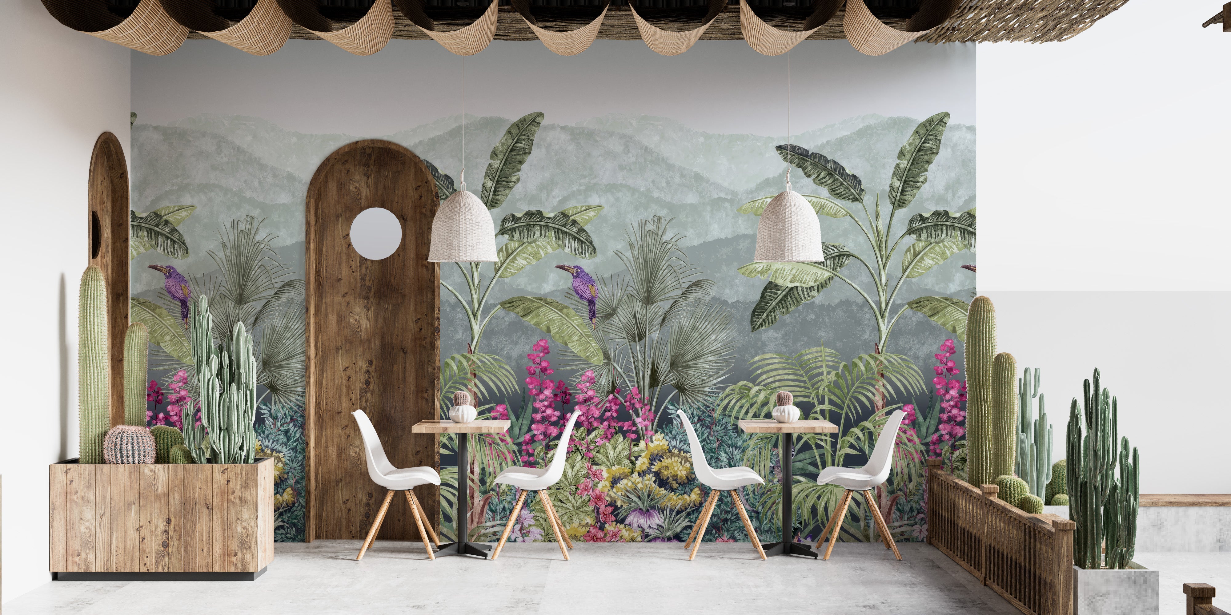 Botanical Garden Birds Wallpaper Mural for a lively atmosphere