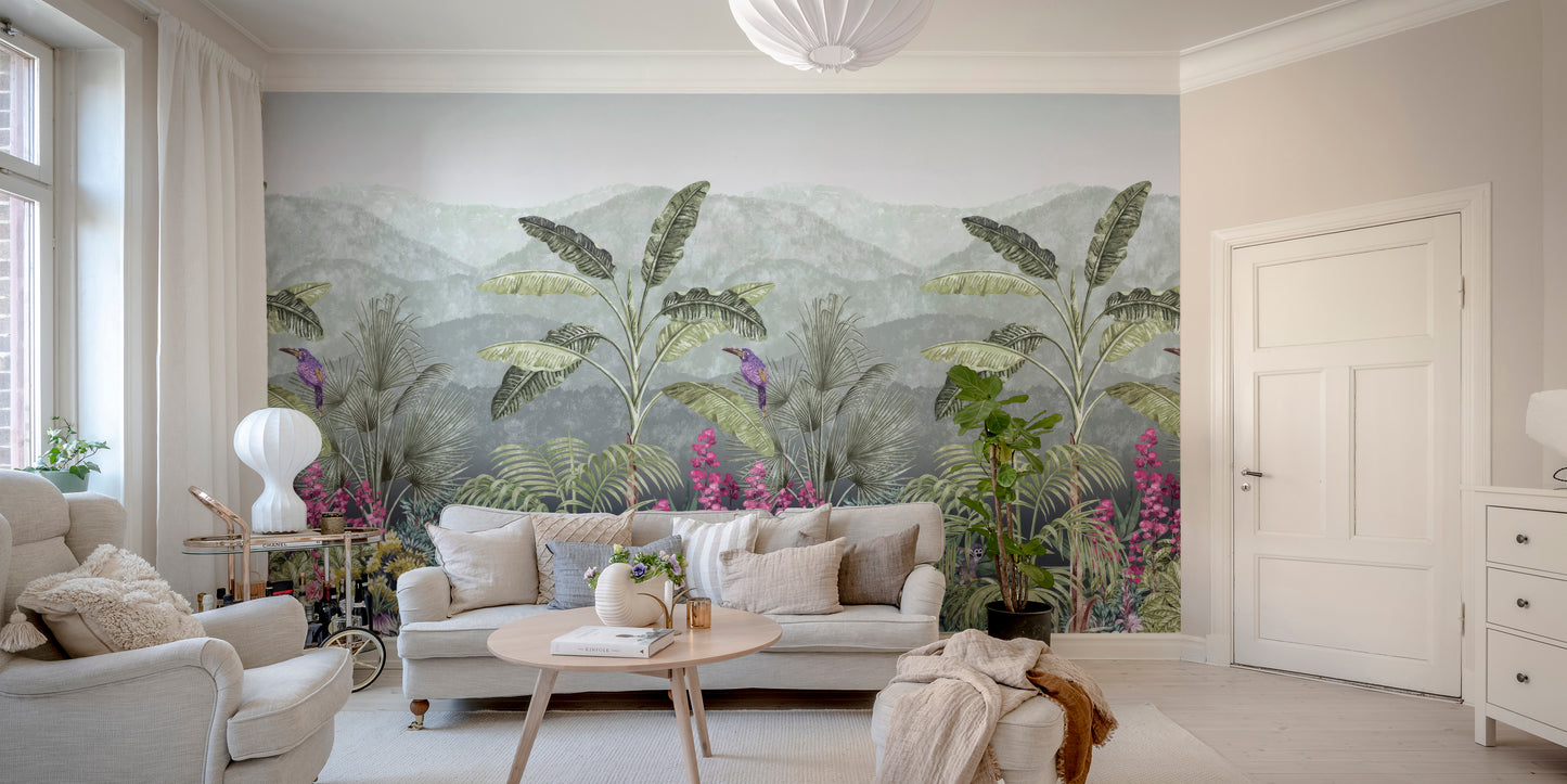 Botanical Garden Birds Wallpaper Mural for a serene outdoor look