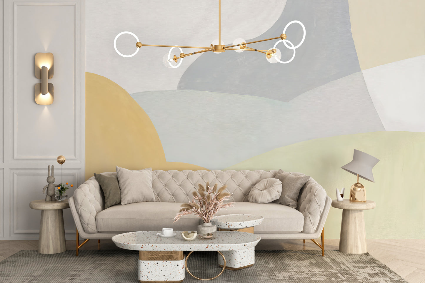 Relaxed flow in shapes wallpaper mural design
