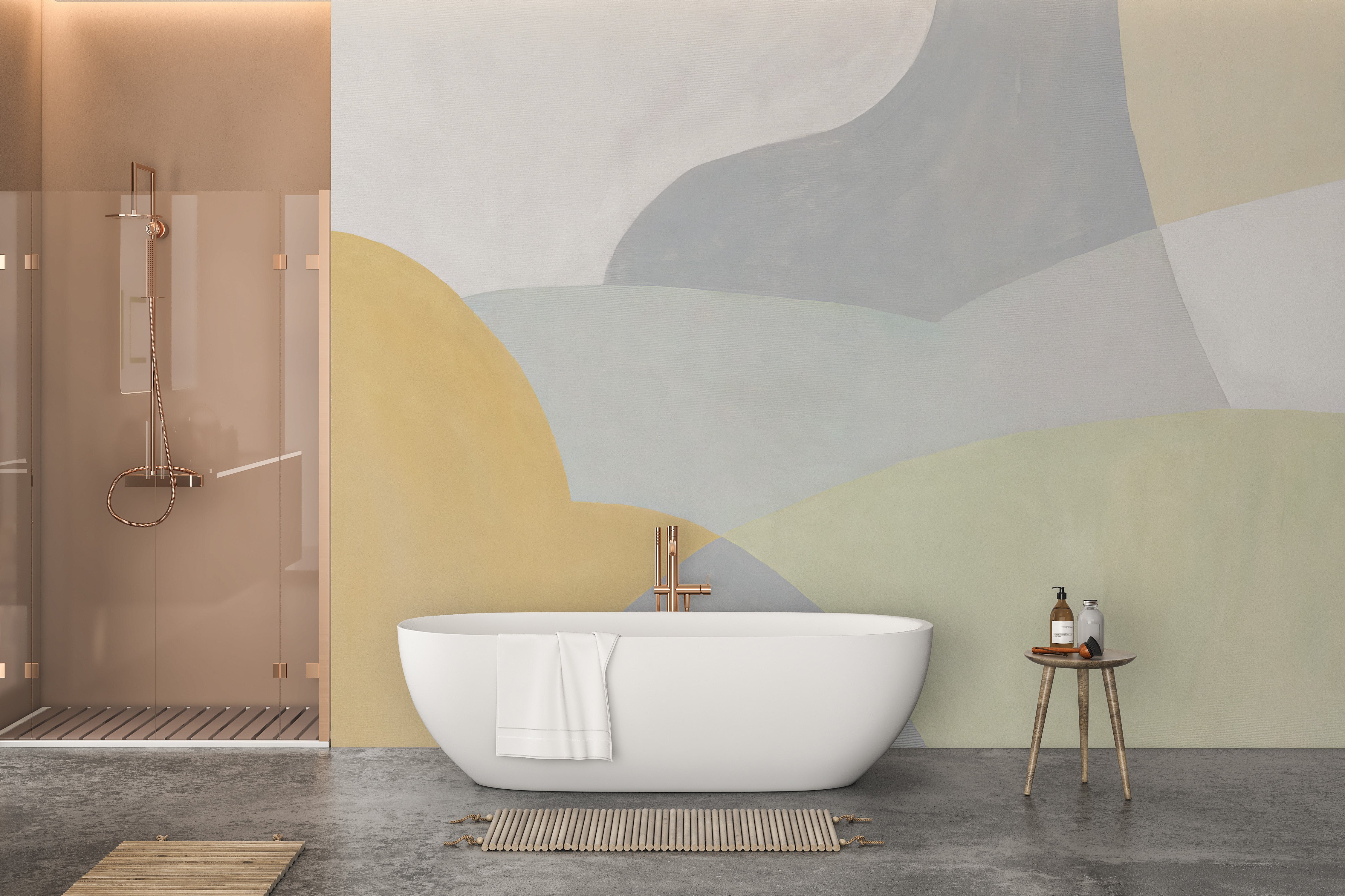 Artistic shapes in calming wallpaper mural design



