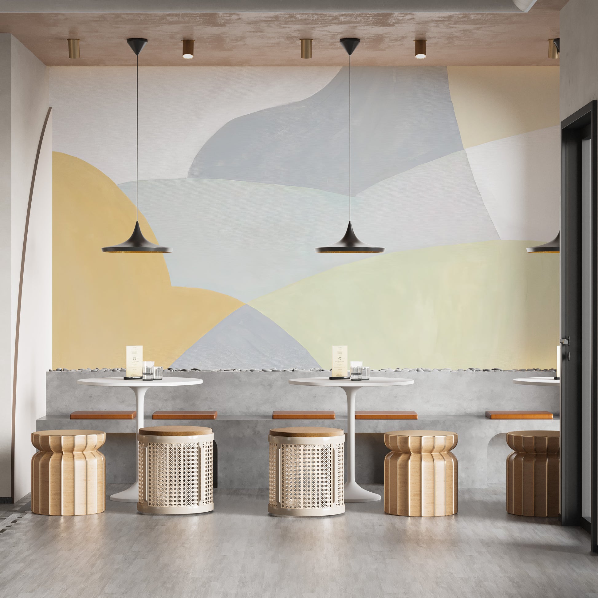 Gentle curves create calming wallpaper mural
