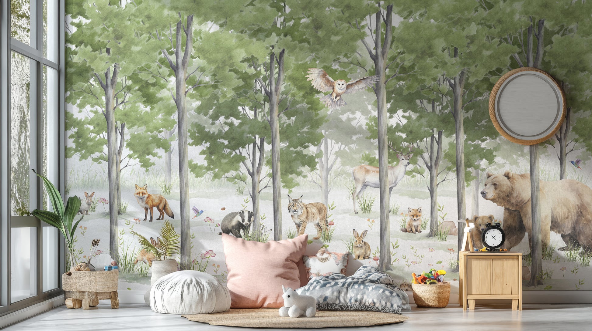 Peaceful Forest Wildlife Wall Mural for a calming feel