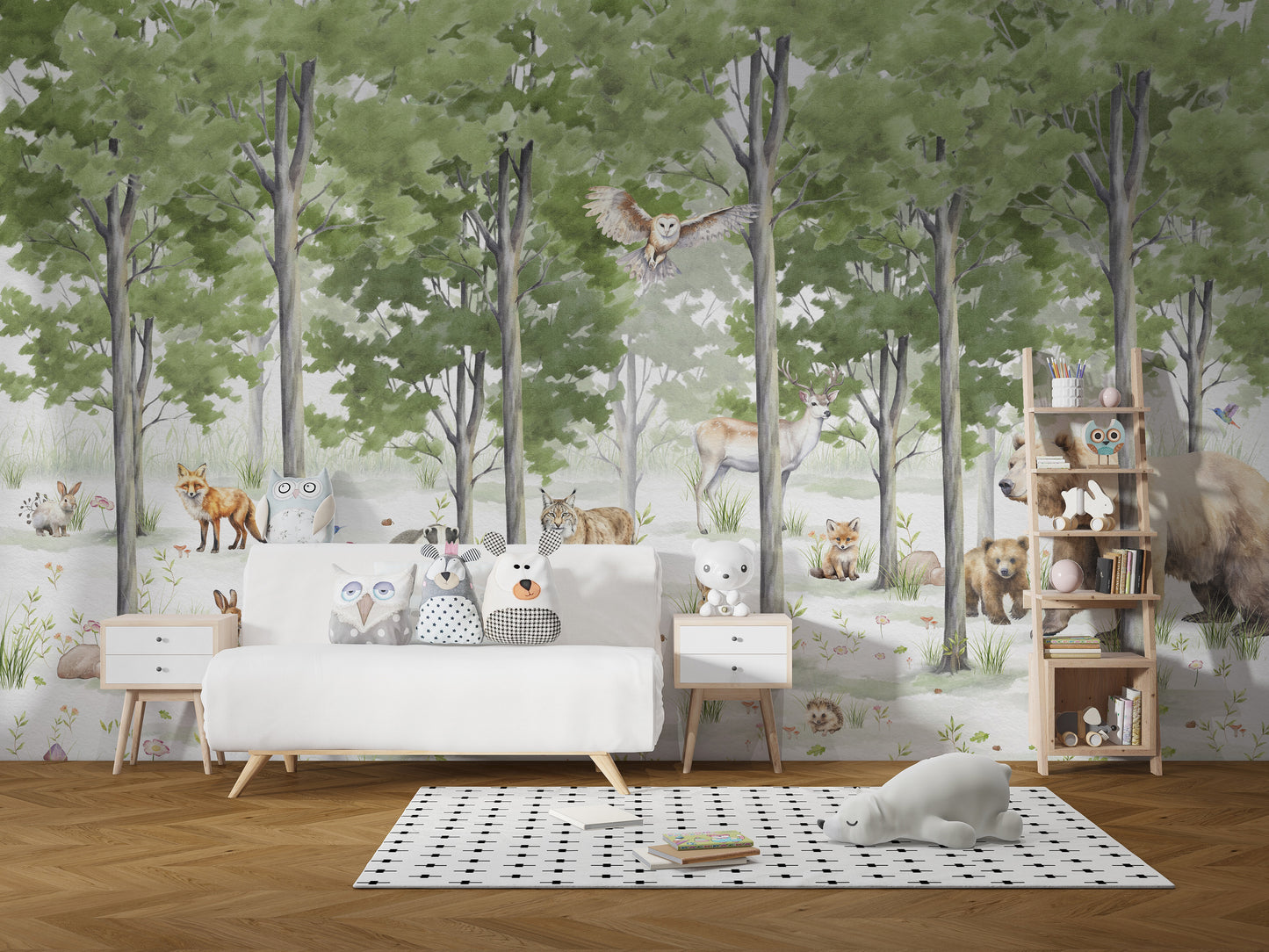 Peaceful Forest Wildlife Wall Mural for a tranquil atmosphere