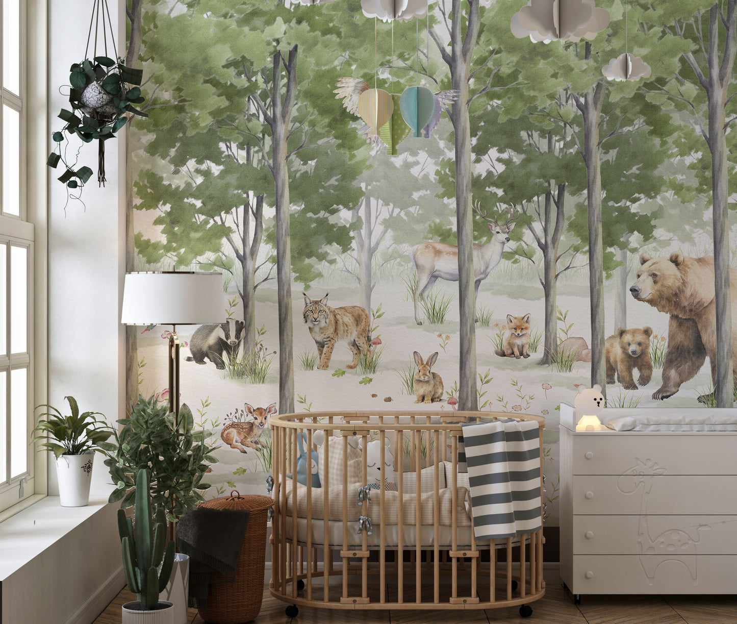 Peaceful Forest Wildlife Wall Mural with serene nature scenes