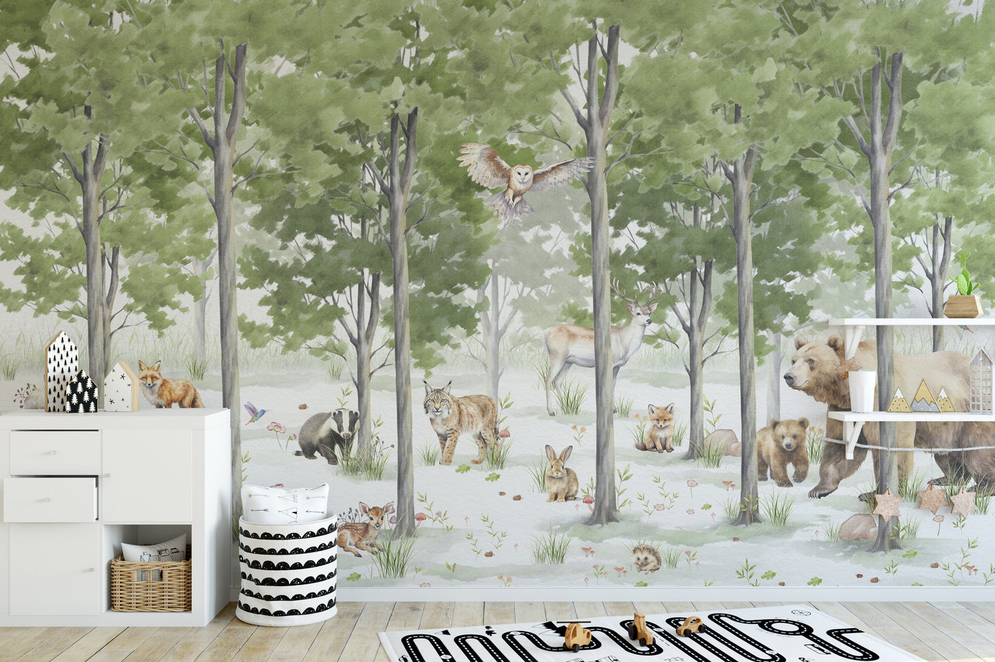 Peaceful Forest Wildlife Wall Mural for a quiet, natural vibe