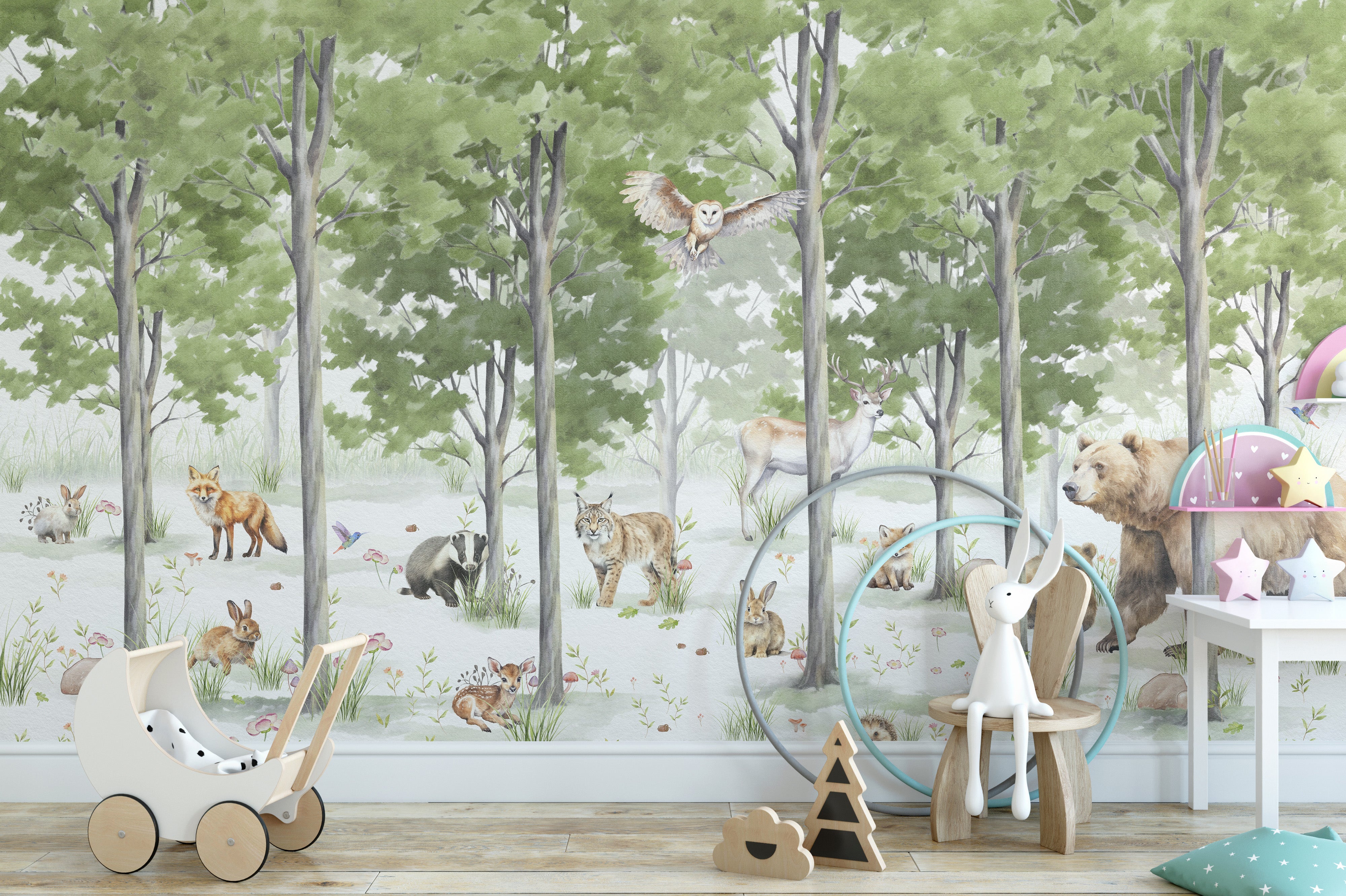 Peaceful Forest Wildlife Wall Mural for a soothing nature look