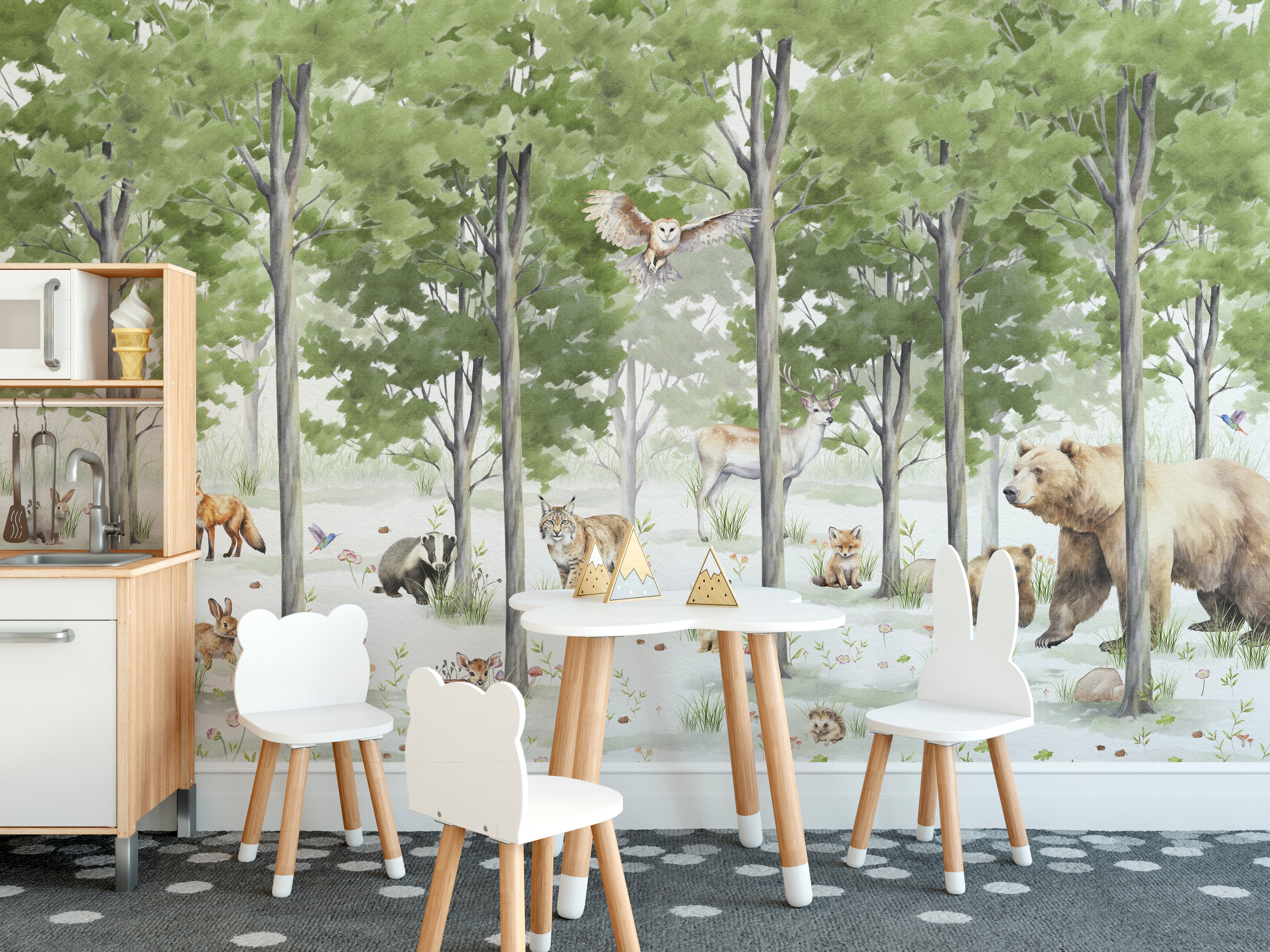 Peaceful Forest Wildlife Wall Mural with soft forest imagery