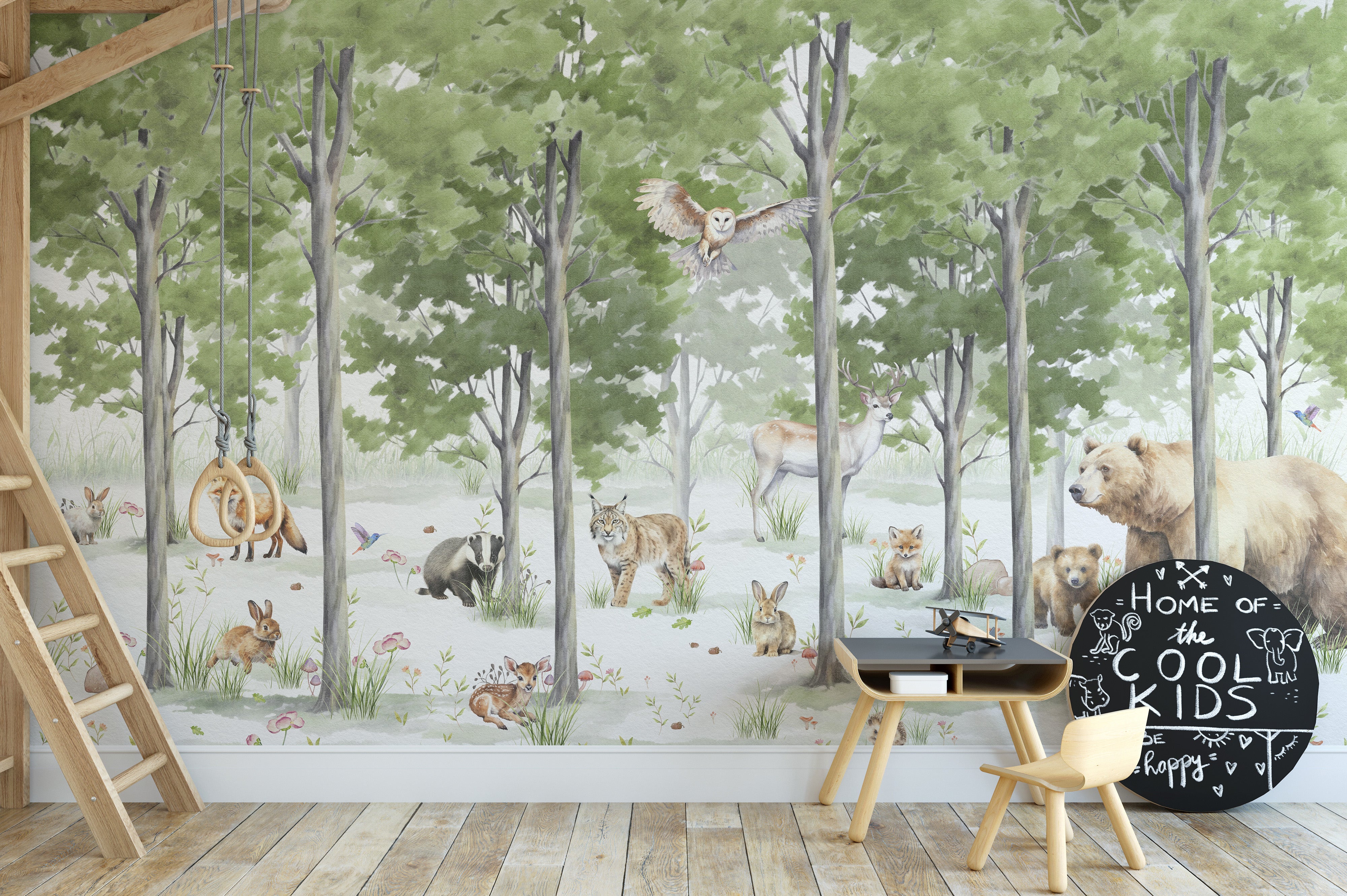 Peaceful Forest Wildlife Wall Mural with harmonious nature details