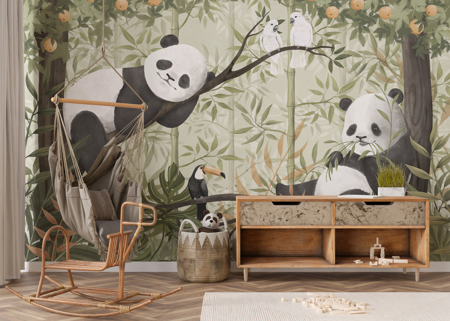 Peaceful Panda Paradise Wallpaper Mural with lush greenery