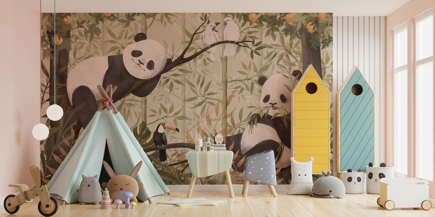 Peaceful Panda Paradise Wallpaper Mural with playful pandas