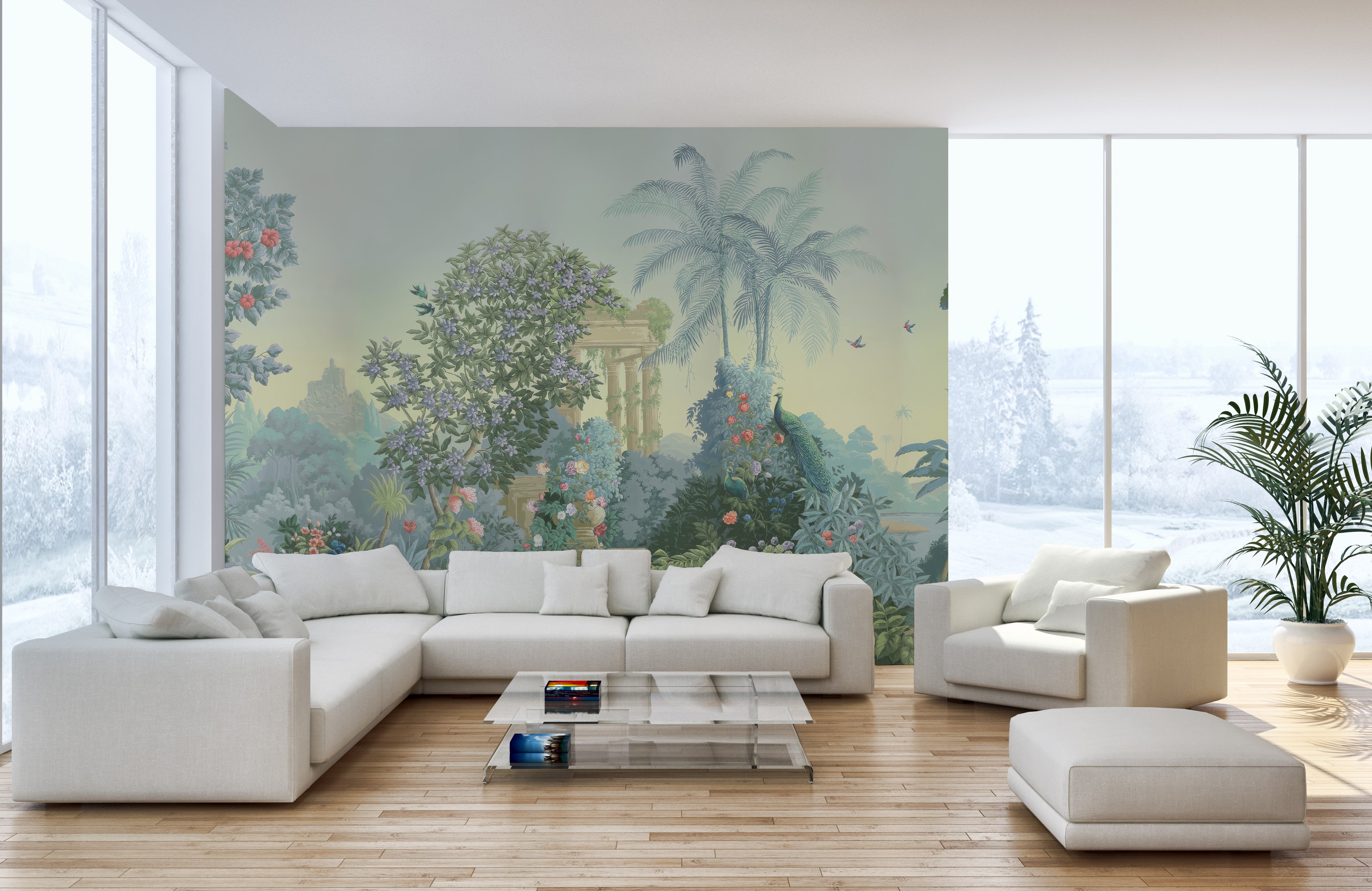 Exotic Botanical Wall Mural with colorful, lush plants