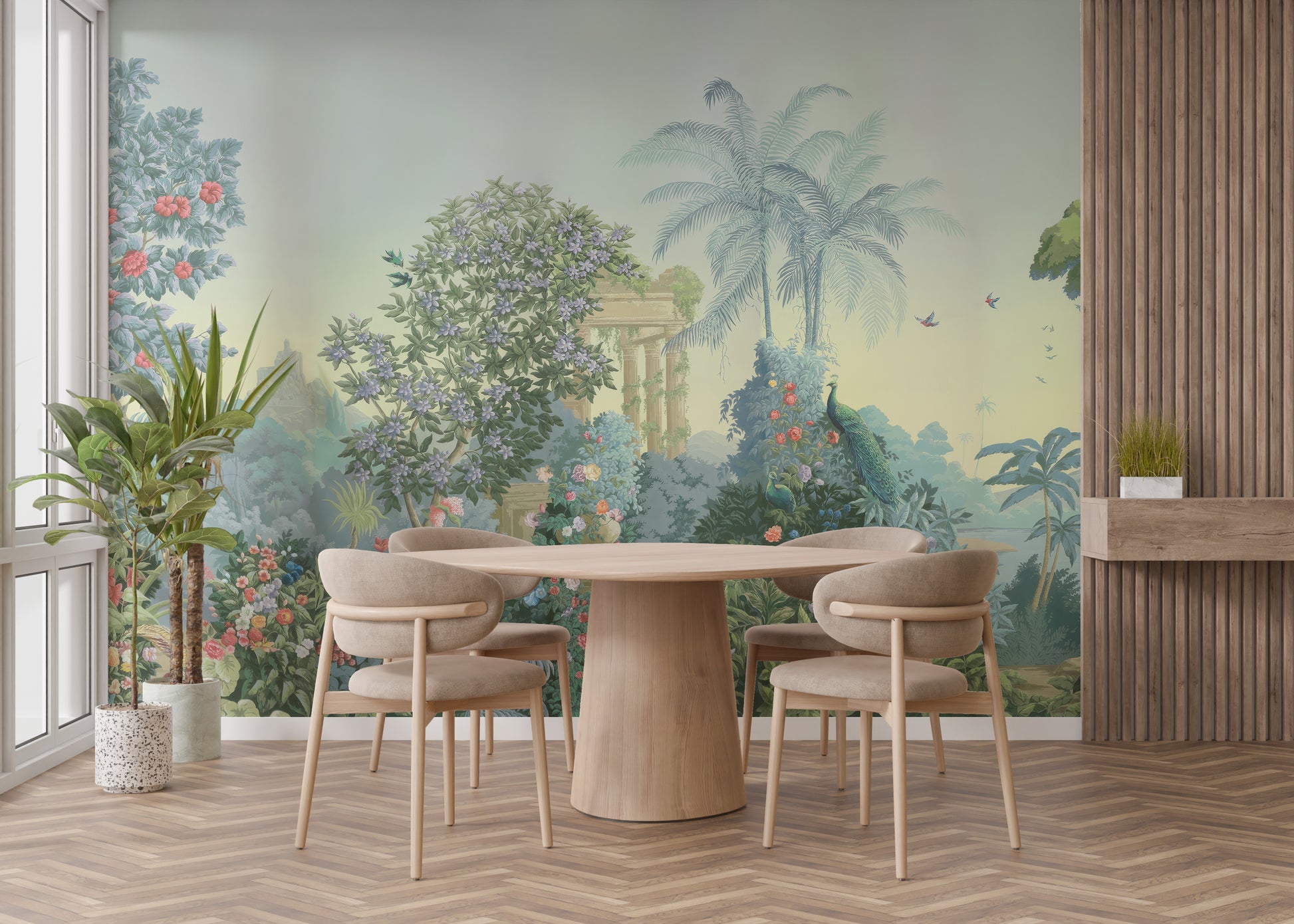 Exotic Botanical Wall Mural with tropical plant details