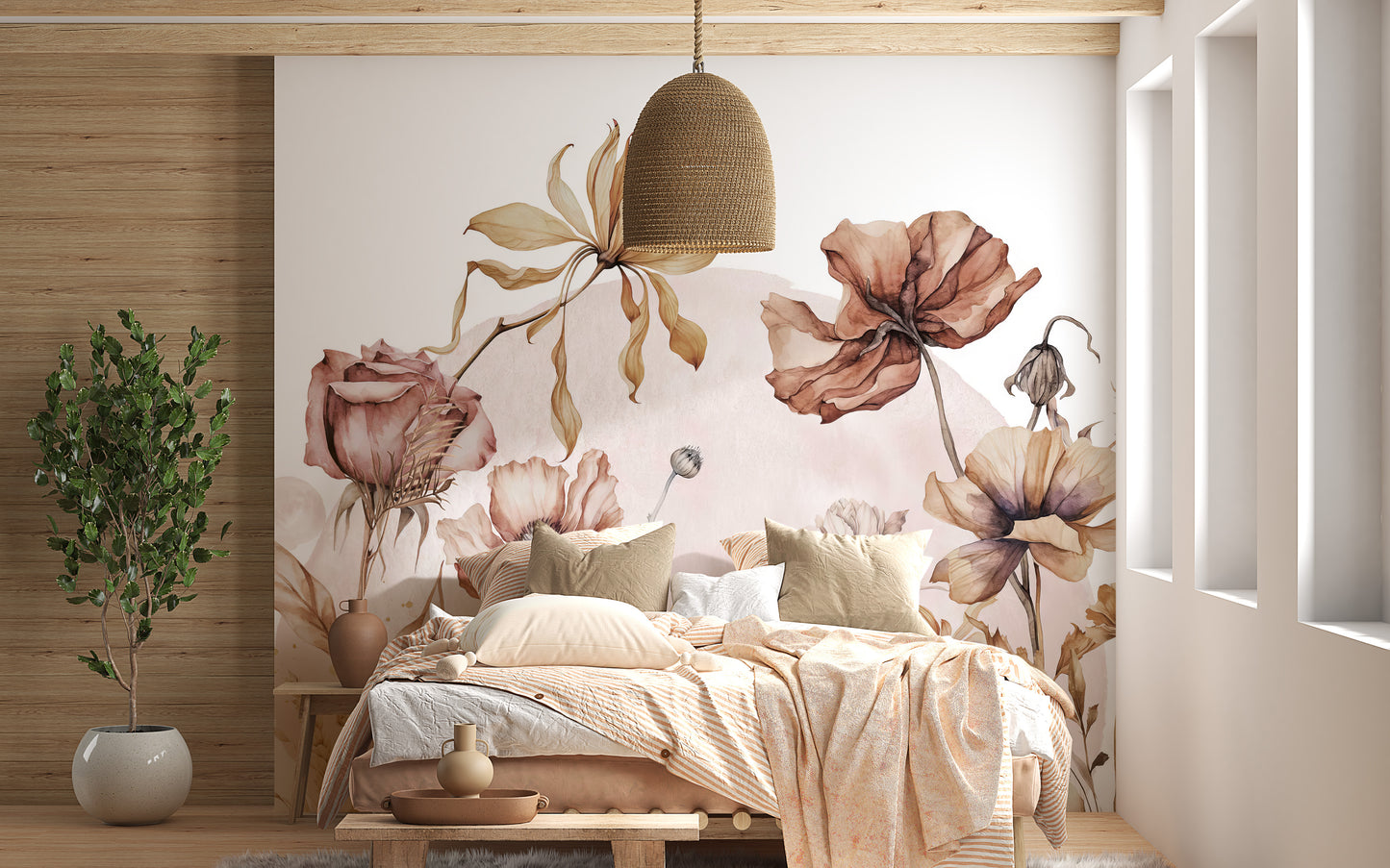 Elegant Rustic Wildflowers Wallpaper Mural mural