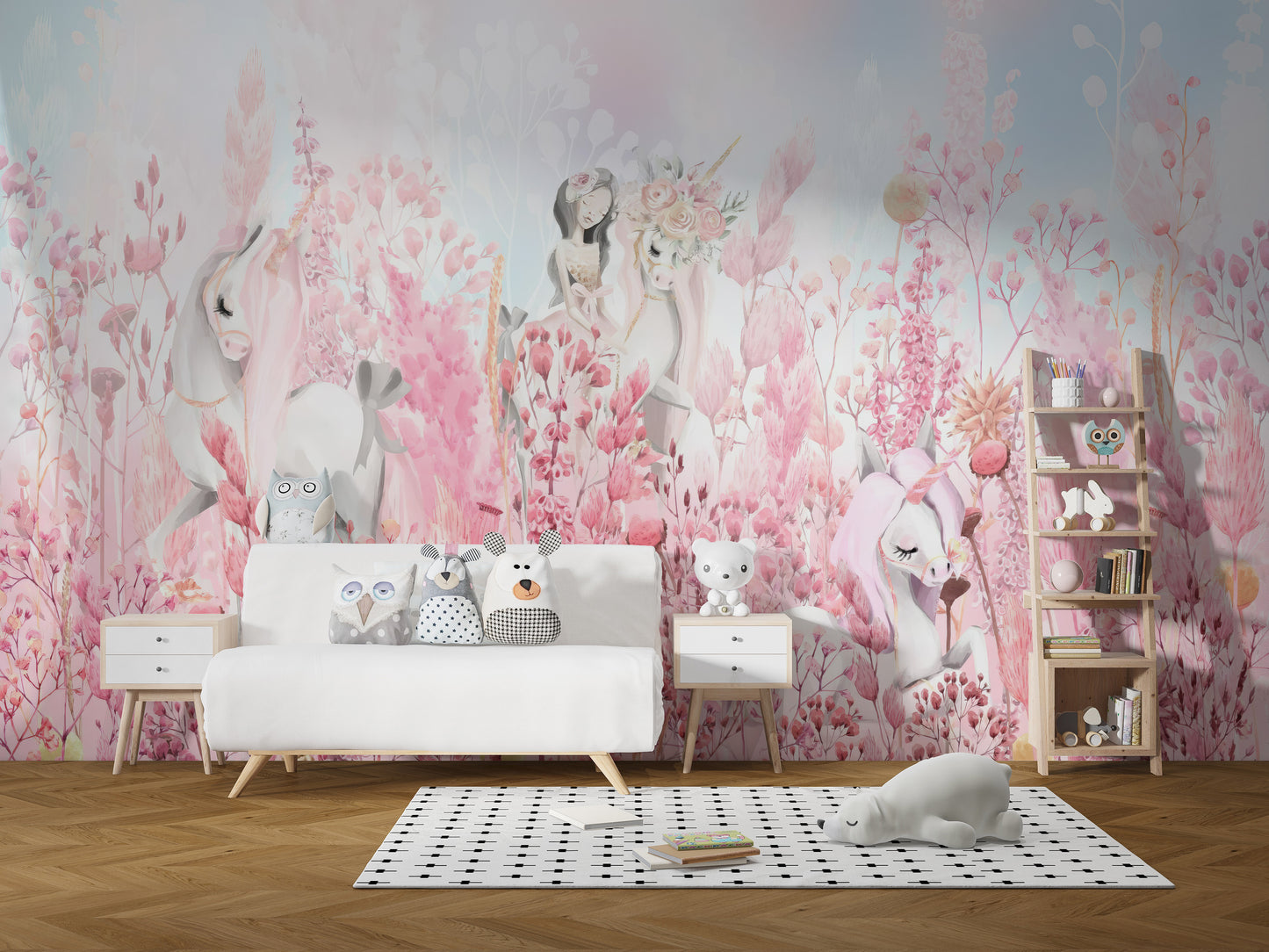 Pink Blossom Unicorn Wall Mural for whimsical decor