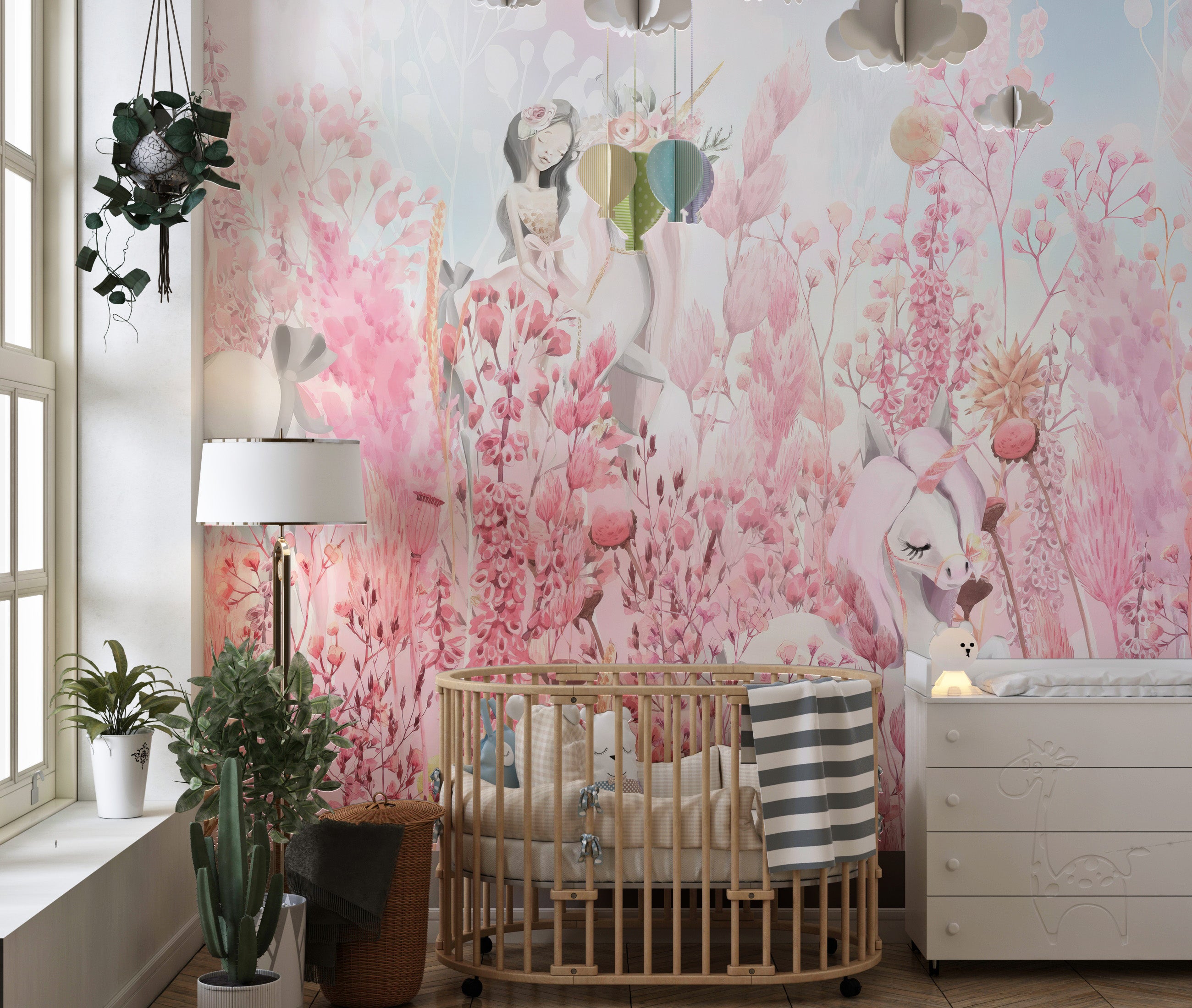 Pink Blossom Unicorn Wallpaper Mural for a magical touch