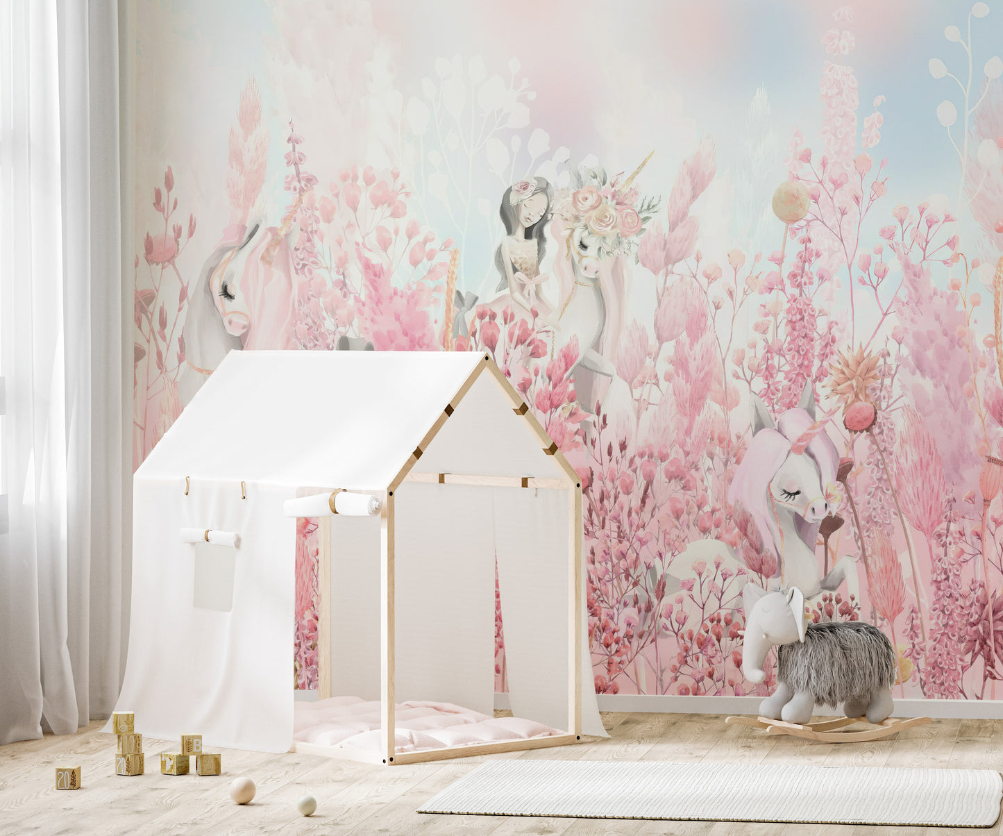 Pink Blossom Unicorn Wallpaper Mural for a soft look