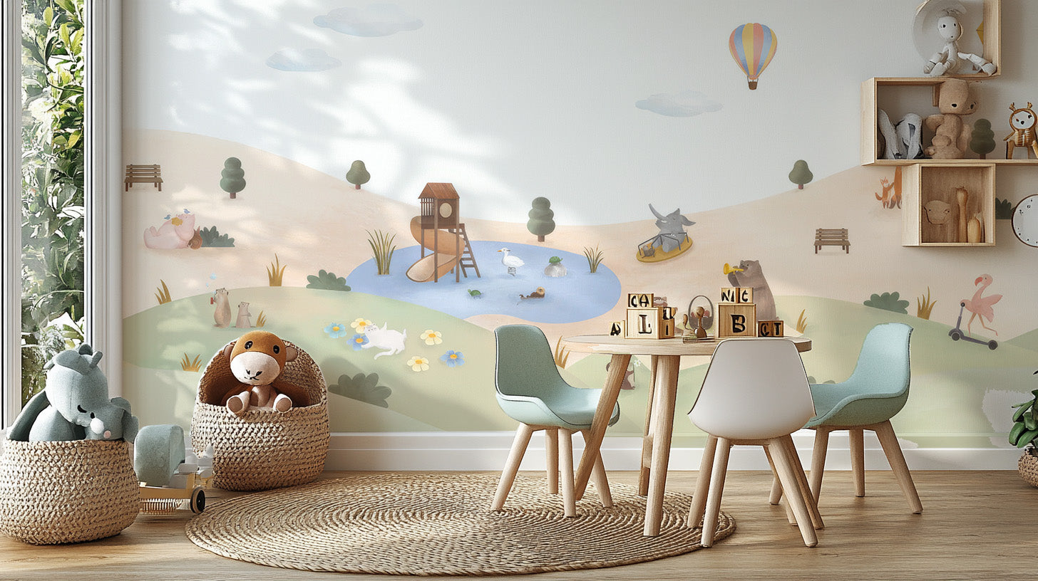 Create joy with Playful Animals Garden Wallpaper Mural