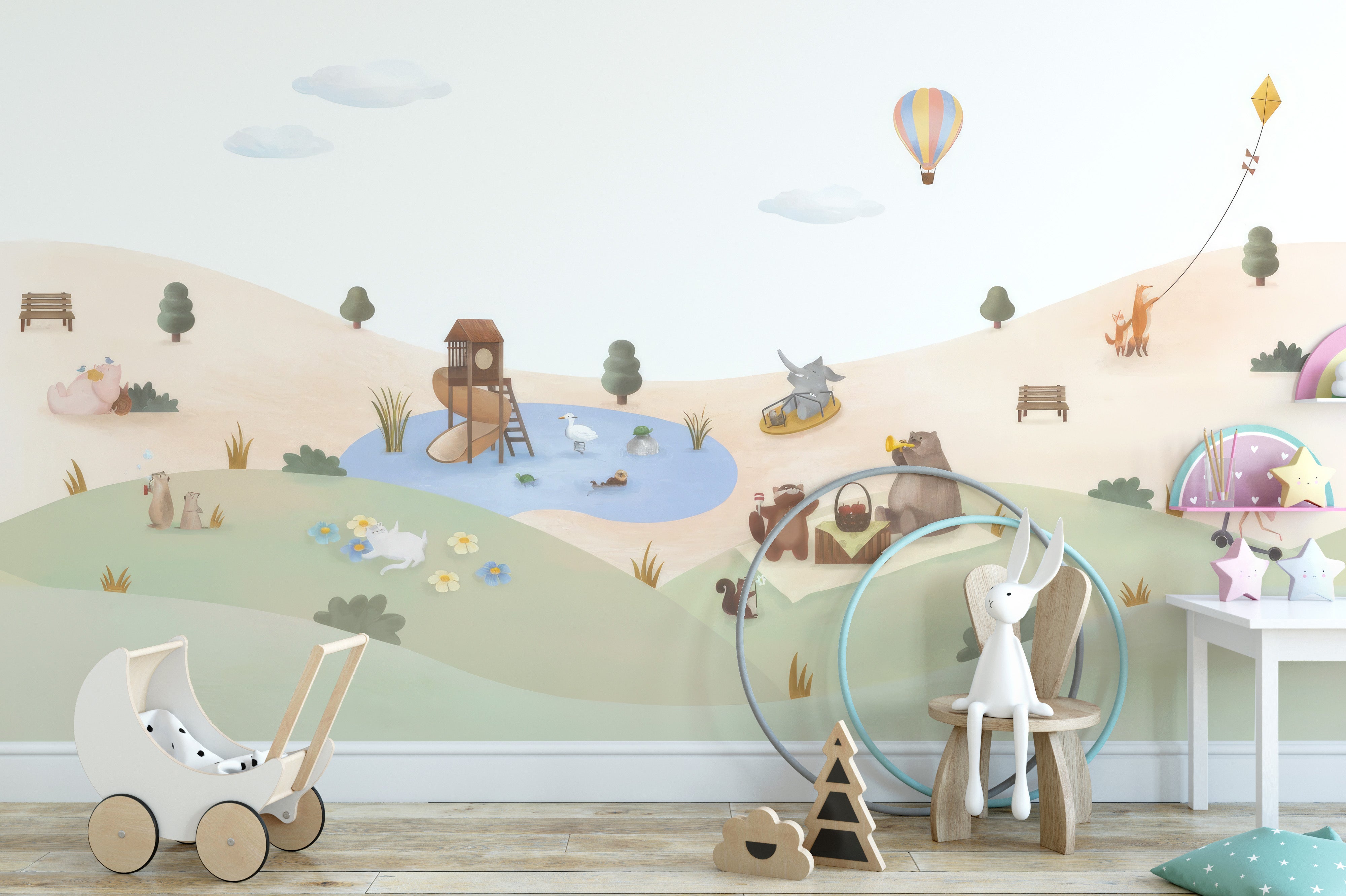 Fun Playful Animals Garden Wall Mural for any space