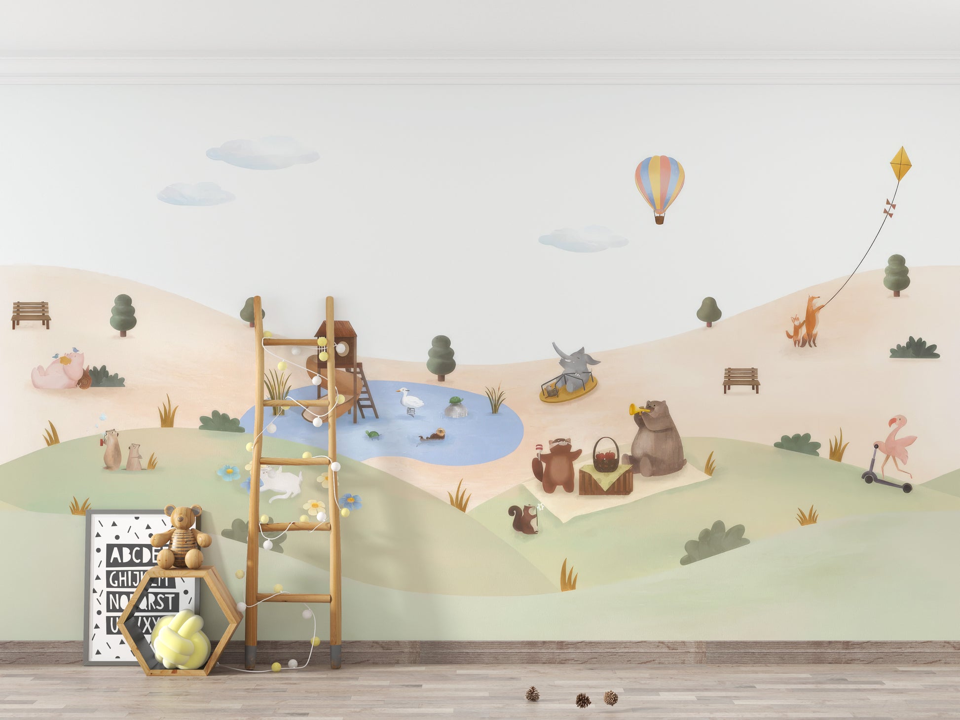 Playful Animals Garden Wallpaper Mural for a cheerful touch