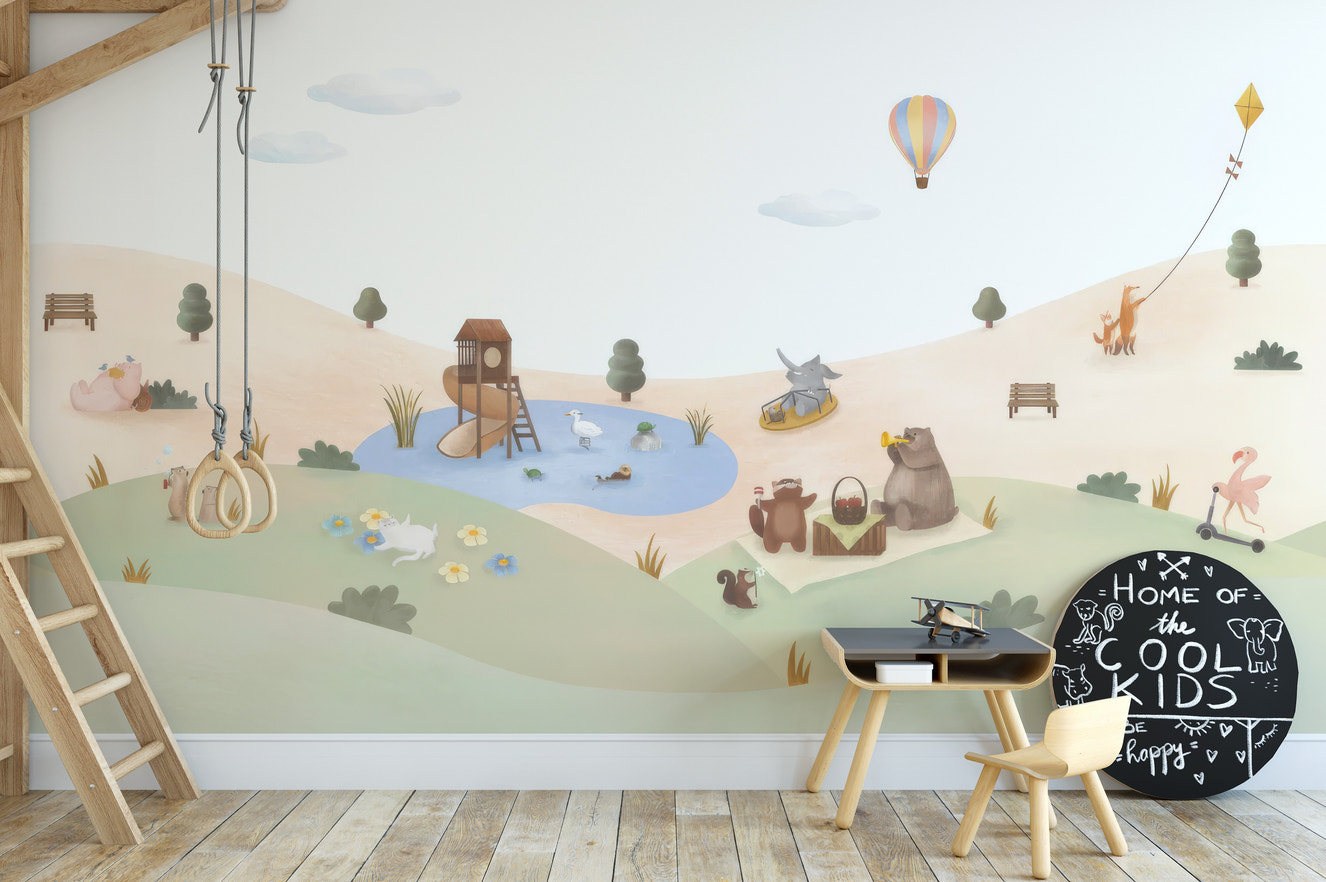 Playful Animals Garden Wallpaper Mural for your walls