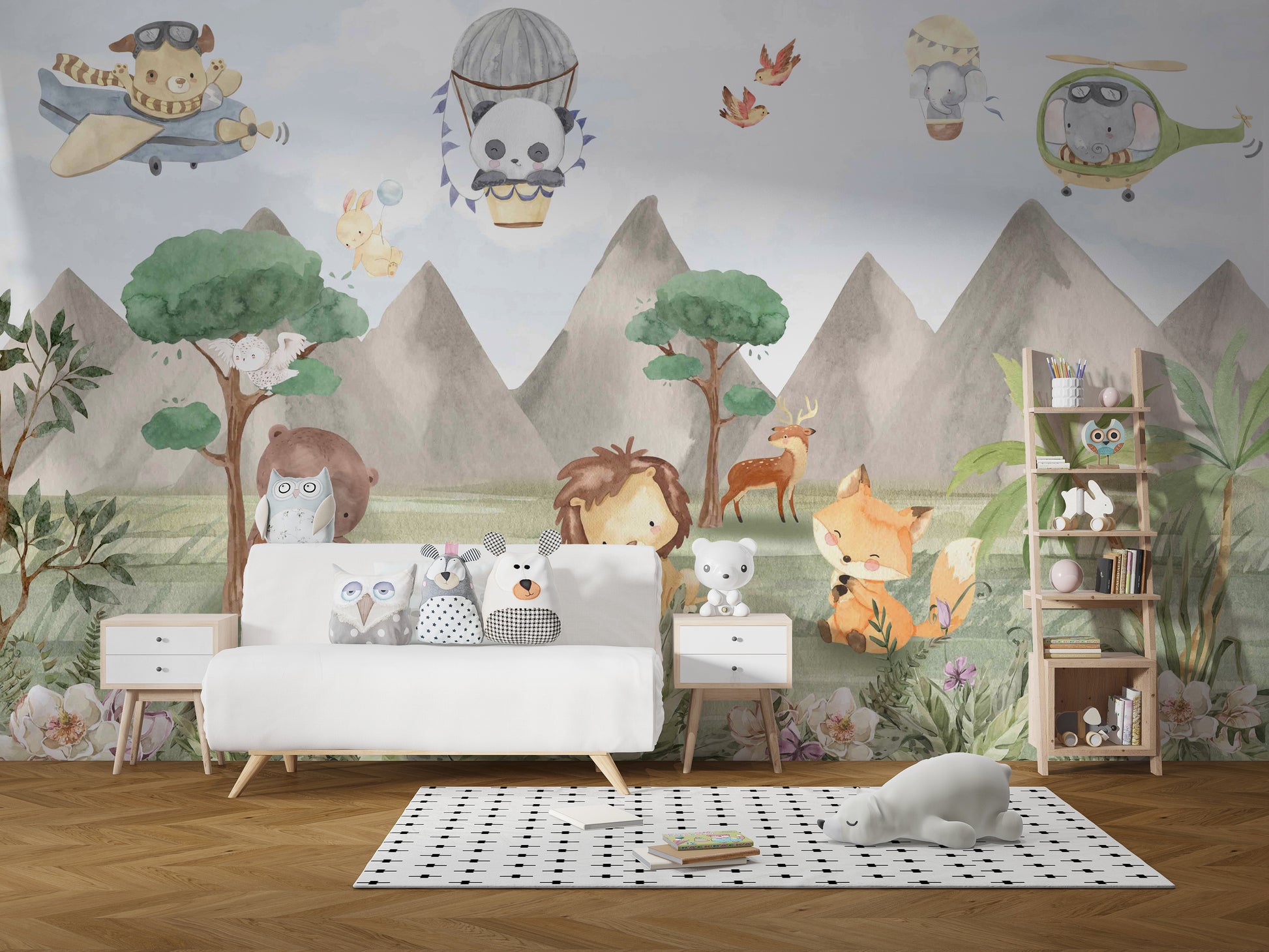 Playful Animal Adventures Sky Wallpaper Mural design