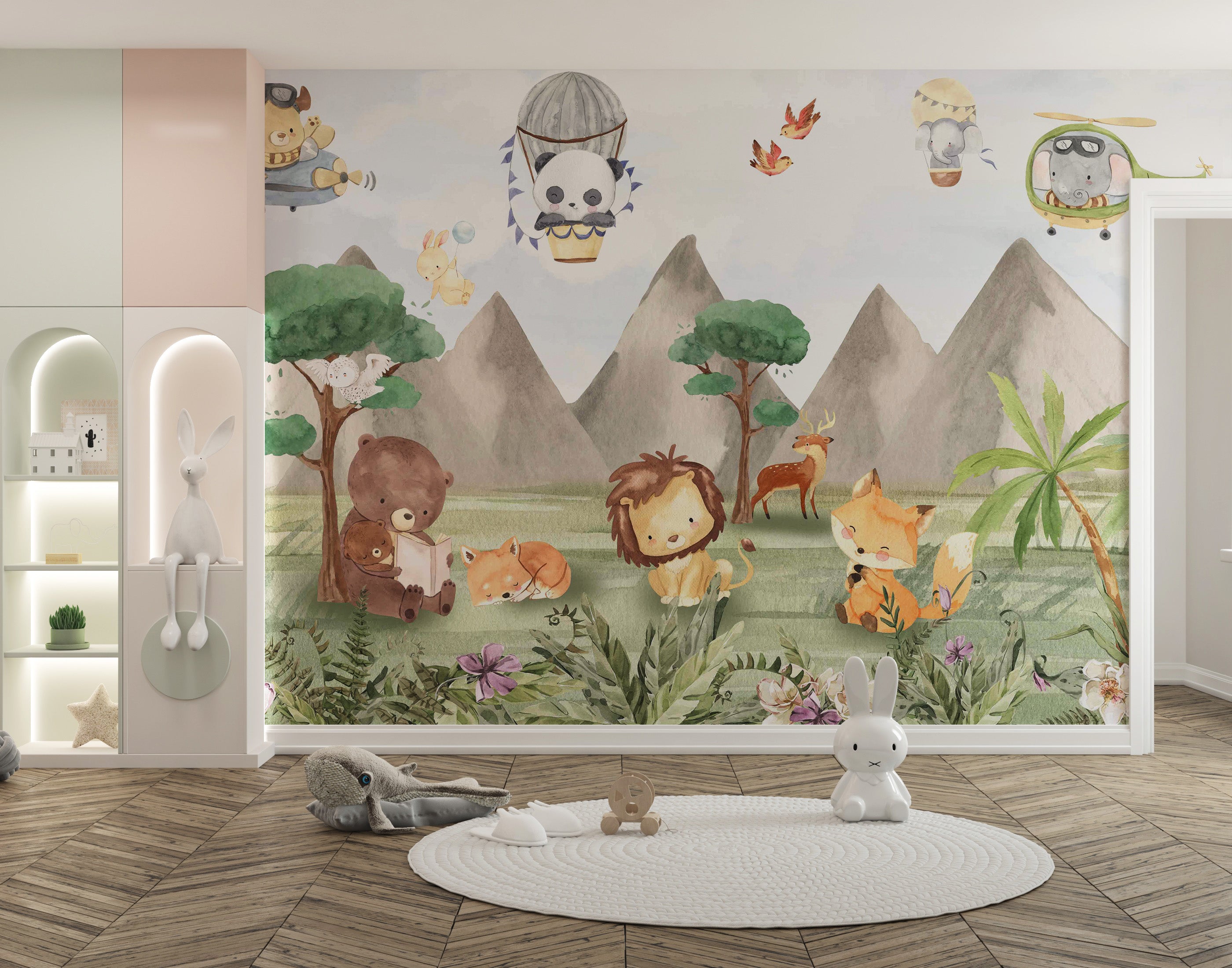 Animal Adventures Sky Wallpaper Mural for a cheerful touch